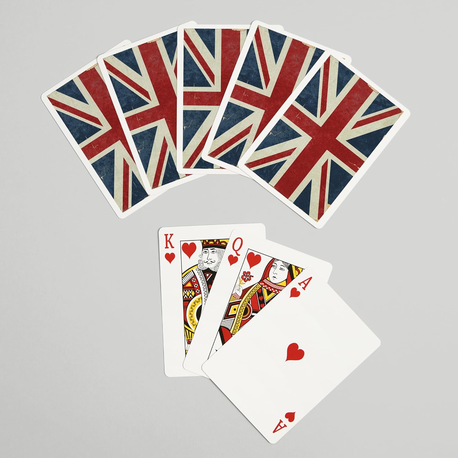 Union Jack, Distressed Letterpress, 52 Playing Cards for Adults, Poker Size Card Deck
