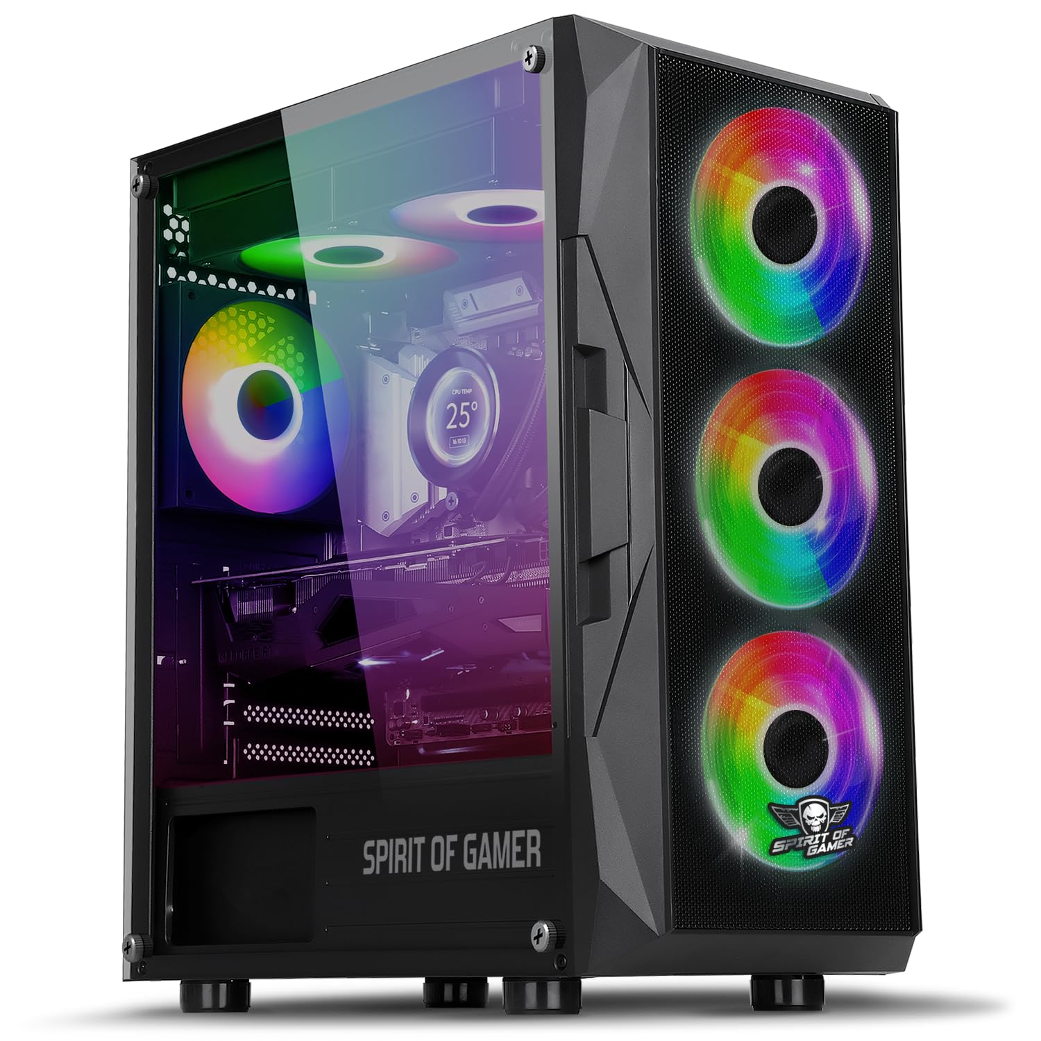 Spirit Of Gamer Chassis di gioco RGB per PC, 6 ventole ARGB incluse, compatibile con mATX, gioco medio vuoto con parete laterale in vetro temperato, ottimizzata per il raffreddamento