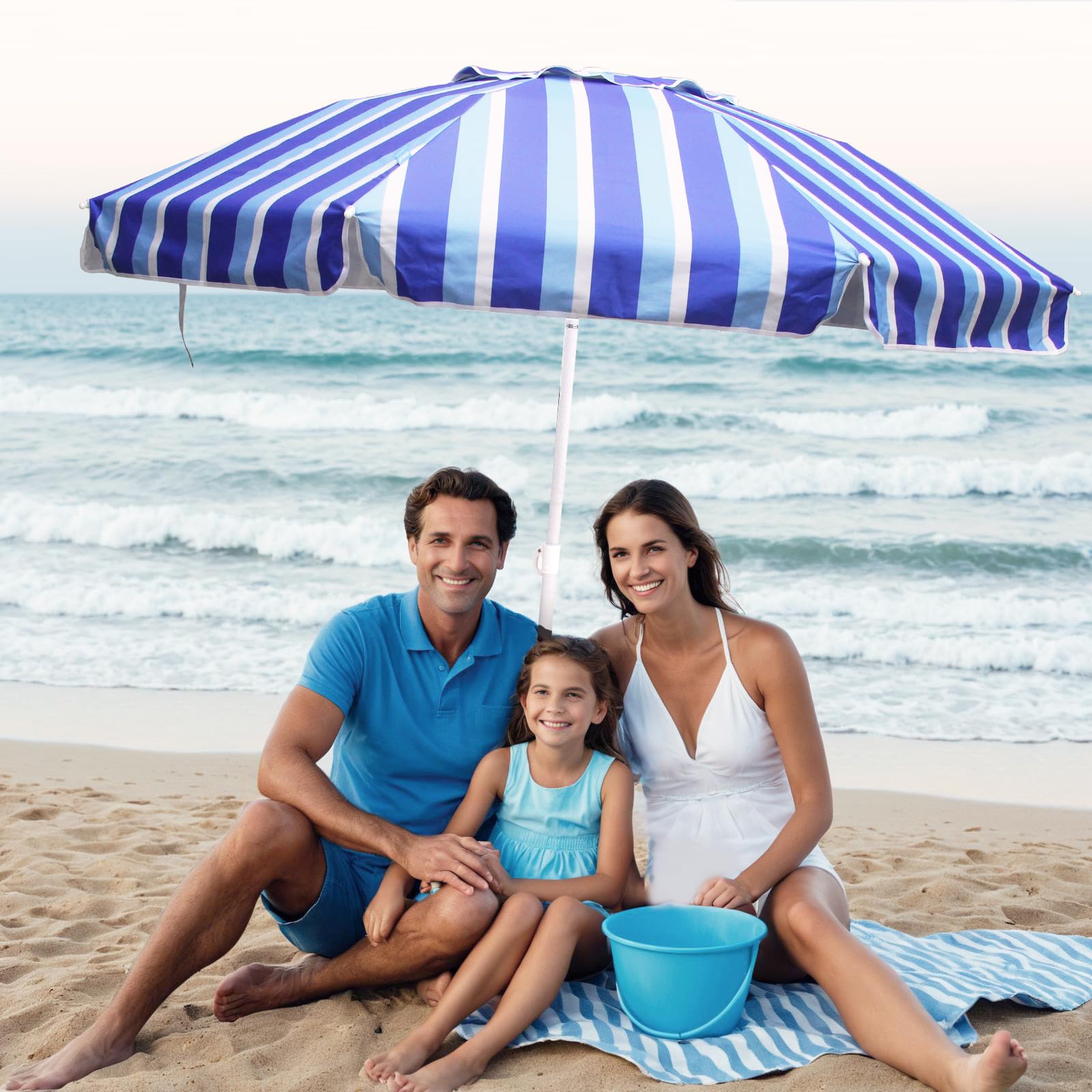 LOTTAFUN Ombrellone da spiaggia da 2 m, resistente, resistente al vento, UV 50+, portatile, con ancoraggio per sabbia e borsa per il trasporto, ombrello pieghevole per spiaggia, piscina, patio