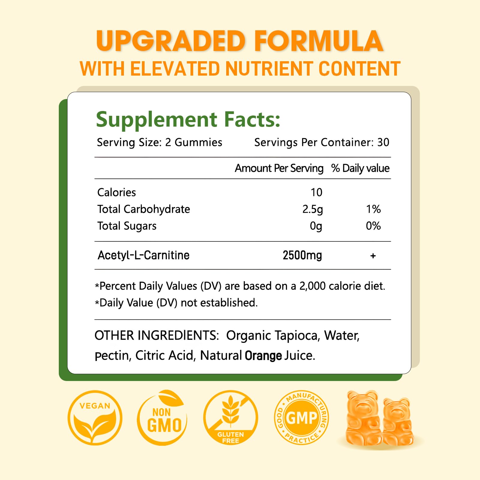 Acetyl L-Carnitine Supplement, Natural Nutrition Supplement for Boost Energy, Immunity, Vegan, Orange Flavor, 60 Count — Amazon image 2