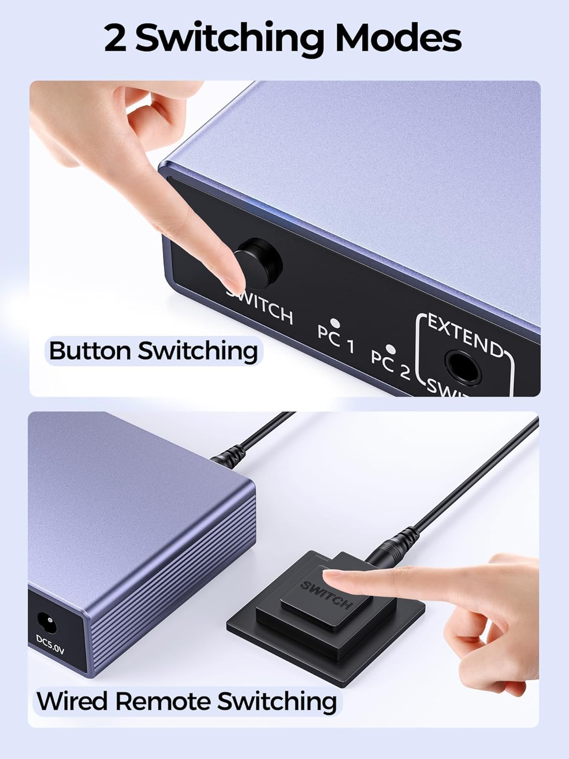 HDMI KVM Switch 1 Monitor 2 Computers, 8K@60Hz USB 3.0 KVM Switcher with 4 USB Ports for 2 Computers Share Keyboard Mouse Printer, Include Desktop Controller, 2 USB Cables and Power Adapter