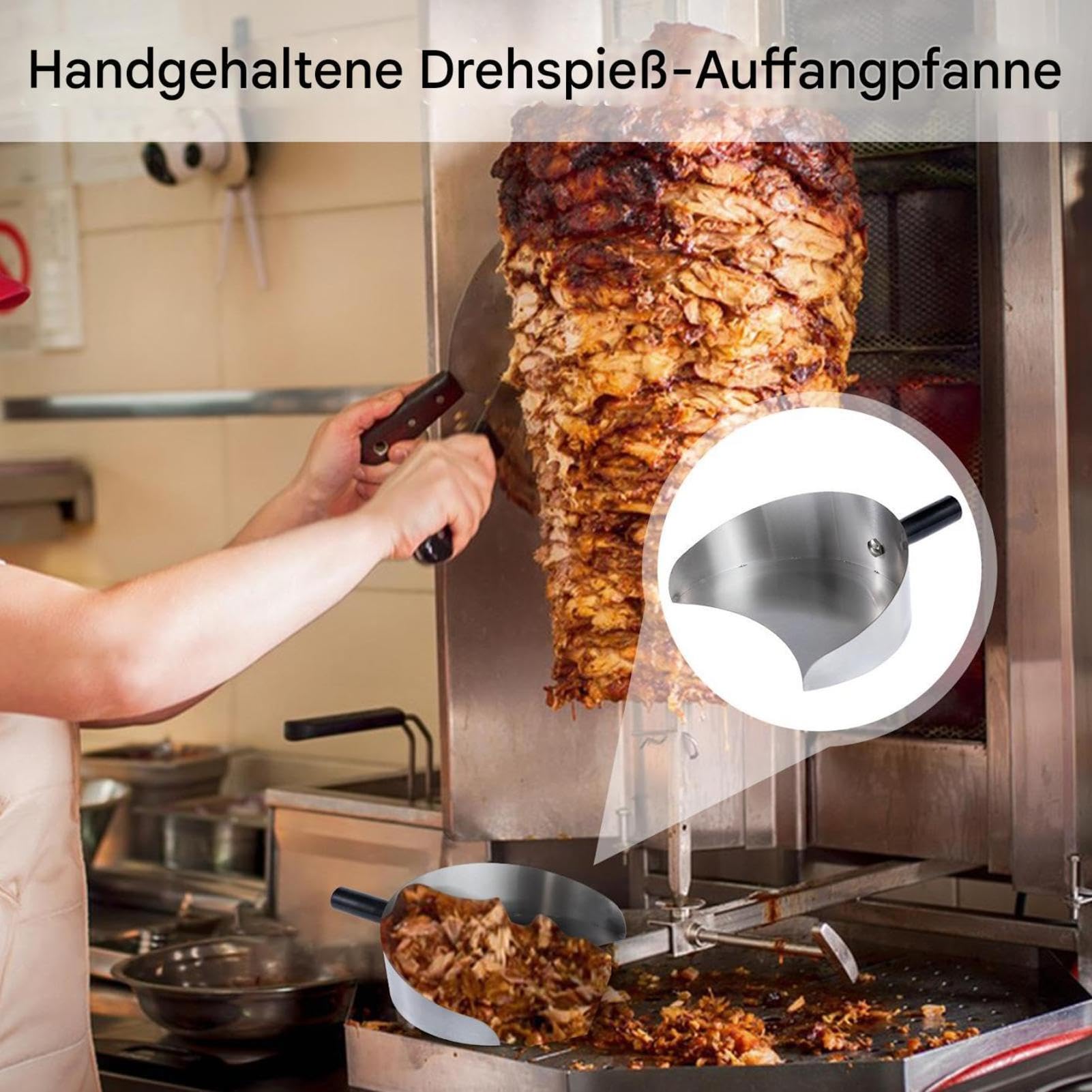 2 sztuki łopatek do kebaba, ze stali nierdzewnej, ręczna łopatka do mięsa, do kebaba, żyroskopu i shawarma, duża pojemność, z uchwytem 10 cm, nierdzewna, nadaje się do mycia w zmywarce