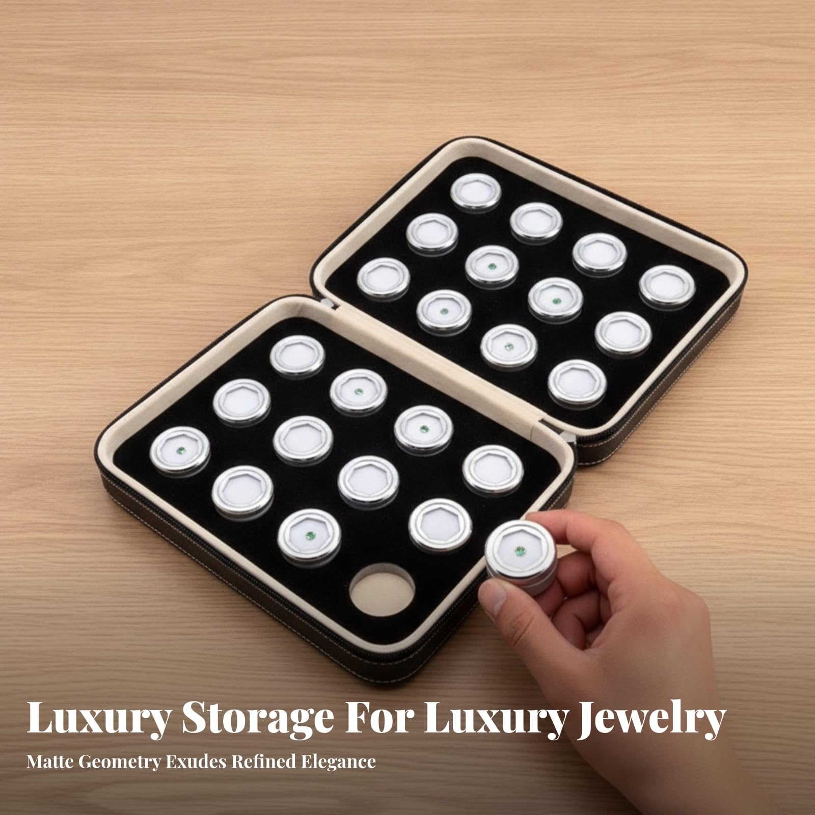 24 Piezas Estuche para Joyas Compacto, Plateado, Hexagonal