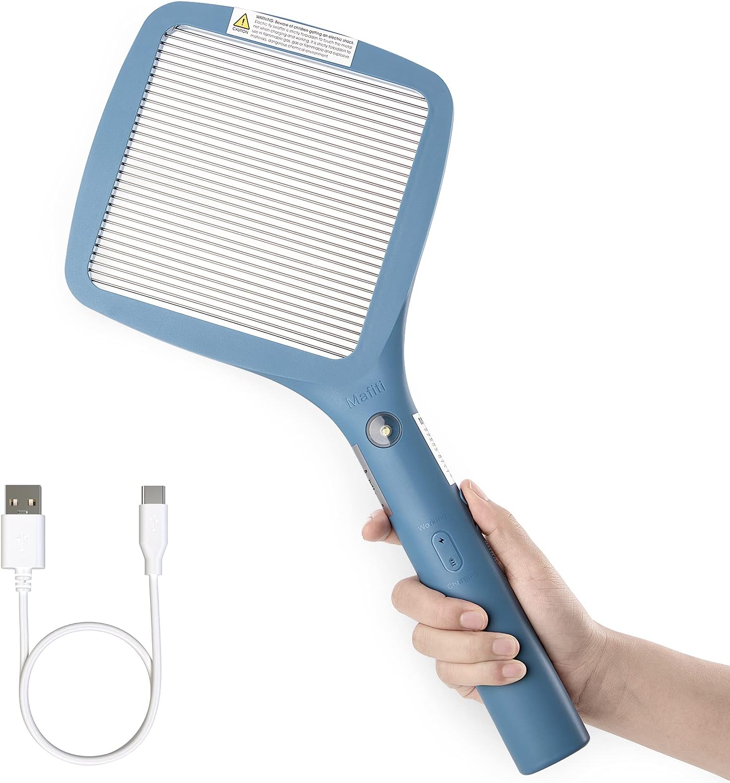 Electric Fly Swatter Rechargeable Mosquito Zapper Bug Zapper Racket Fly Killer Indoor Outdoor Light Camping Accessories (Blue)