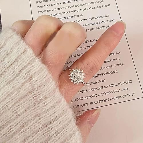 Vista 22 de Sunflower Ring Spinning Fidget Rings for Anxiety Open Adjustable Spinner Sun Ring Creative Relieving Stress Rotating Jewelry Color plateado.