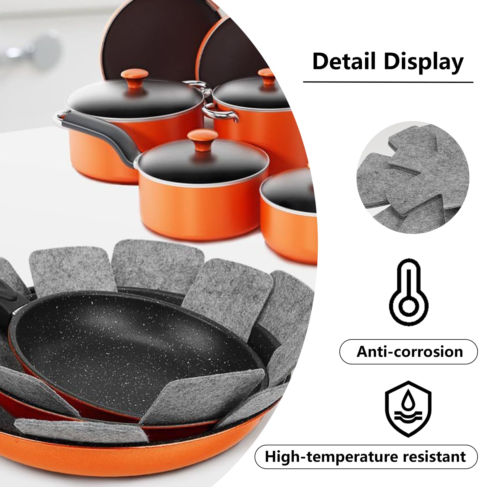 Protector de Sartenes, Pack de 10 Piezas (26cm), Separadores Antideslizantes Bajo de Fieltro, Protectores de Sartenes Resistentes al Calor para Sartenes y Cacerolas Apilables (Gris)