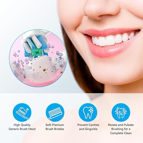 Miniatura 4 de Repuesto de cepillo de dientes eléctrico, paquete de 8 cabezales de repuesto con cerdas trenzadas para una eliminación superior de la placa, ideal