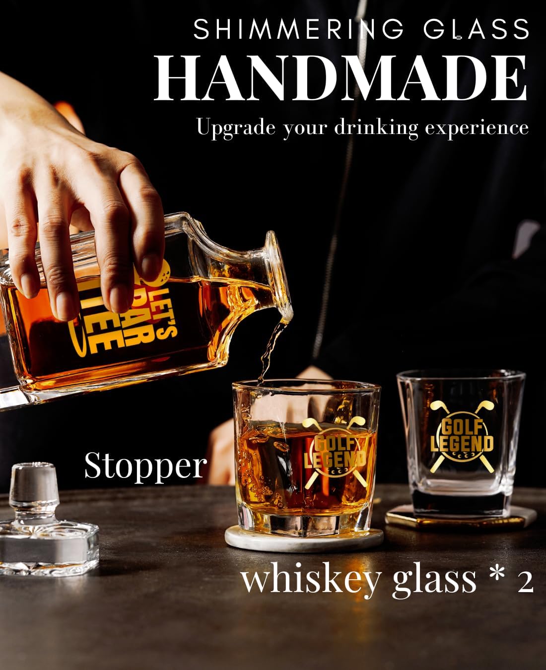 Onebttl Golf Gifts for Men, Golf Whiskey Decanter Set, Perfect Gifts for Golfers, 25oz/750ml Decanter with Stopper and 2 Glasses for Liquor, Bourbon, Whiskey on Christmas, Father's Day, Birthday - Image 2