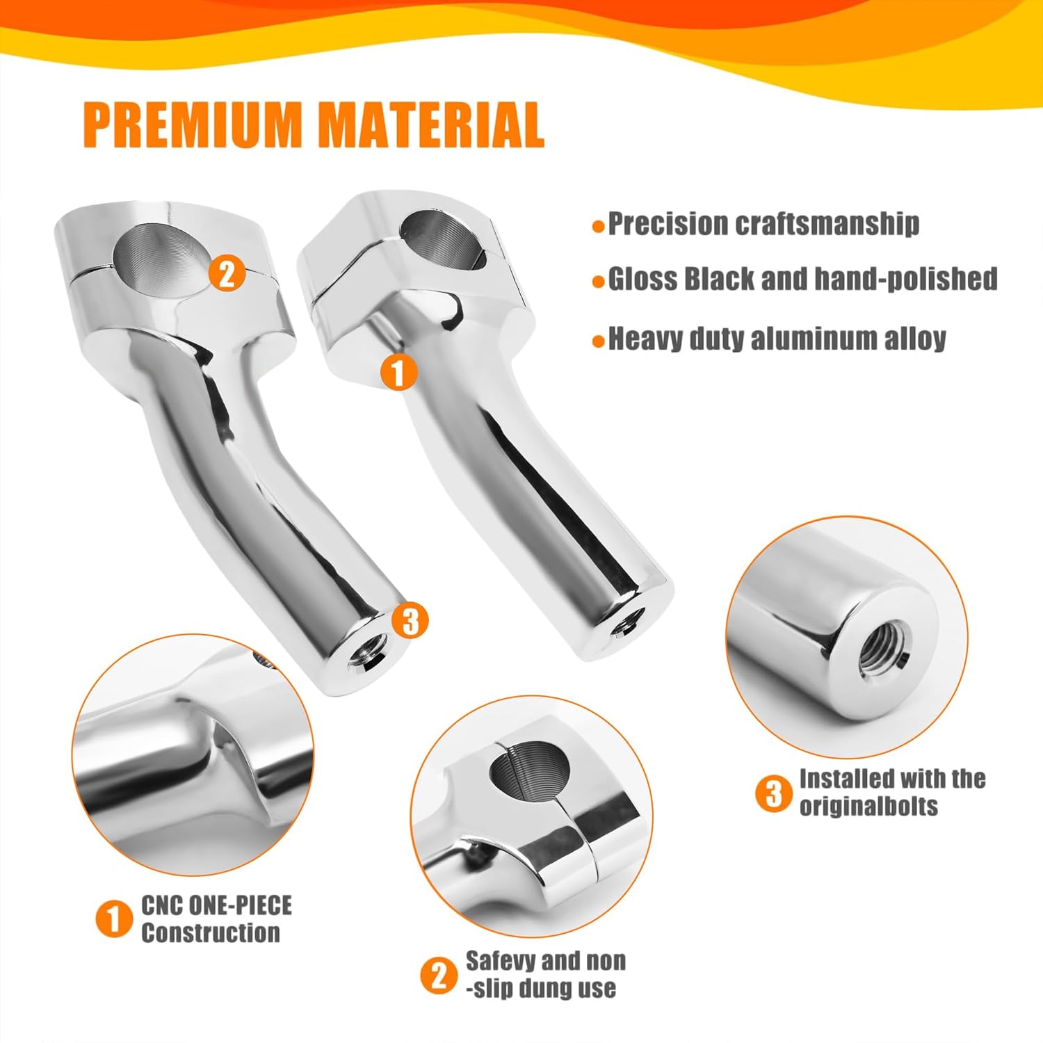 1 inch Handlebar Riser Clamp Round, 4 inch Height Increase Motorcycle Pullback Handlebar Universal Accessories Compatible with Harley Dyna Softail Honda Kawasaki Vulcan Yamaha (Chrome)