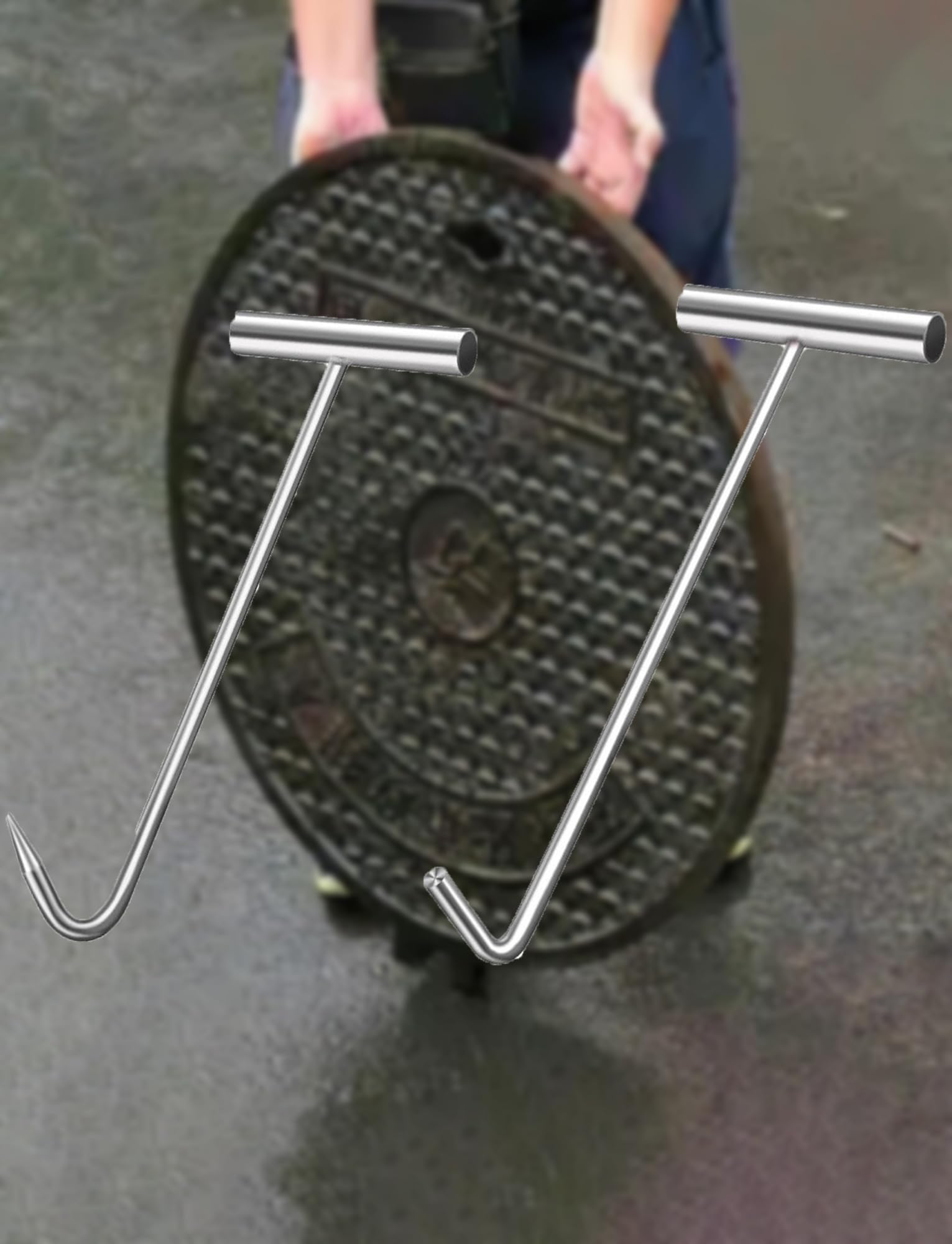 Gancio for tombino, gancio robusto e maneggevole da 12 mm di diametro, gancio di sollevamento in acciaio inossidabile, strumento di sollevamento for gancio for tombino(Pointed,80cm/31.4in)