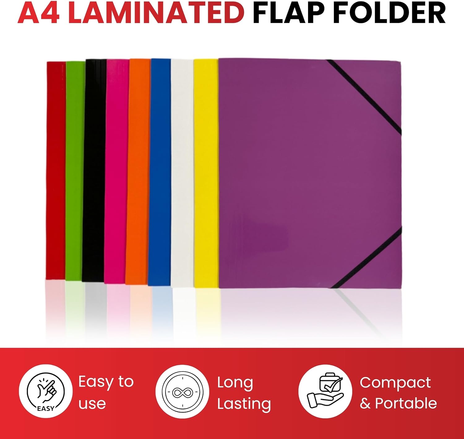 Pack of 12 Janrax A4 Green Laminated Card 3 Flap Folders with Elastic Closure