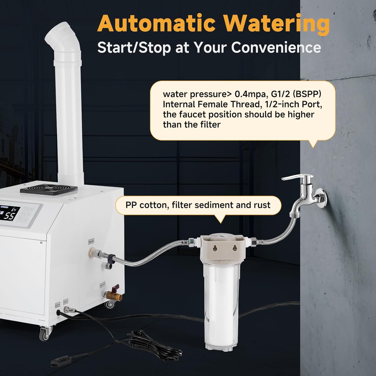 Commercial & Industrial Cool Mist Humidifier 3L/H 1600Sq.Ft | Stainless Steel Auto-Fill Fogger with Timer | Automatic Humidity Control for Greenhouse Plants, Mushroom Farm