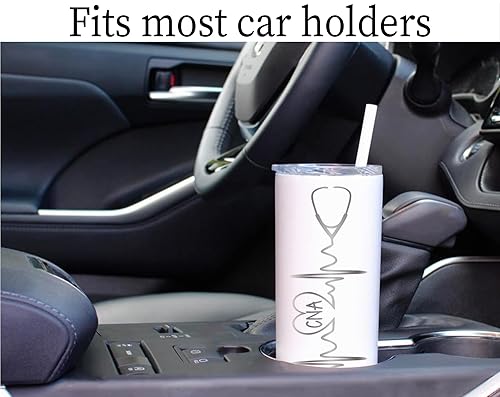 Miniatura 5 de Heartbeat Nurse's Personalized Laser Engraved 20 oz Stainless Steel Skinny Tumbler with Custom Stethoscope by Avito - Includes Straw and Lid - Nurse