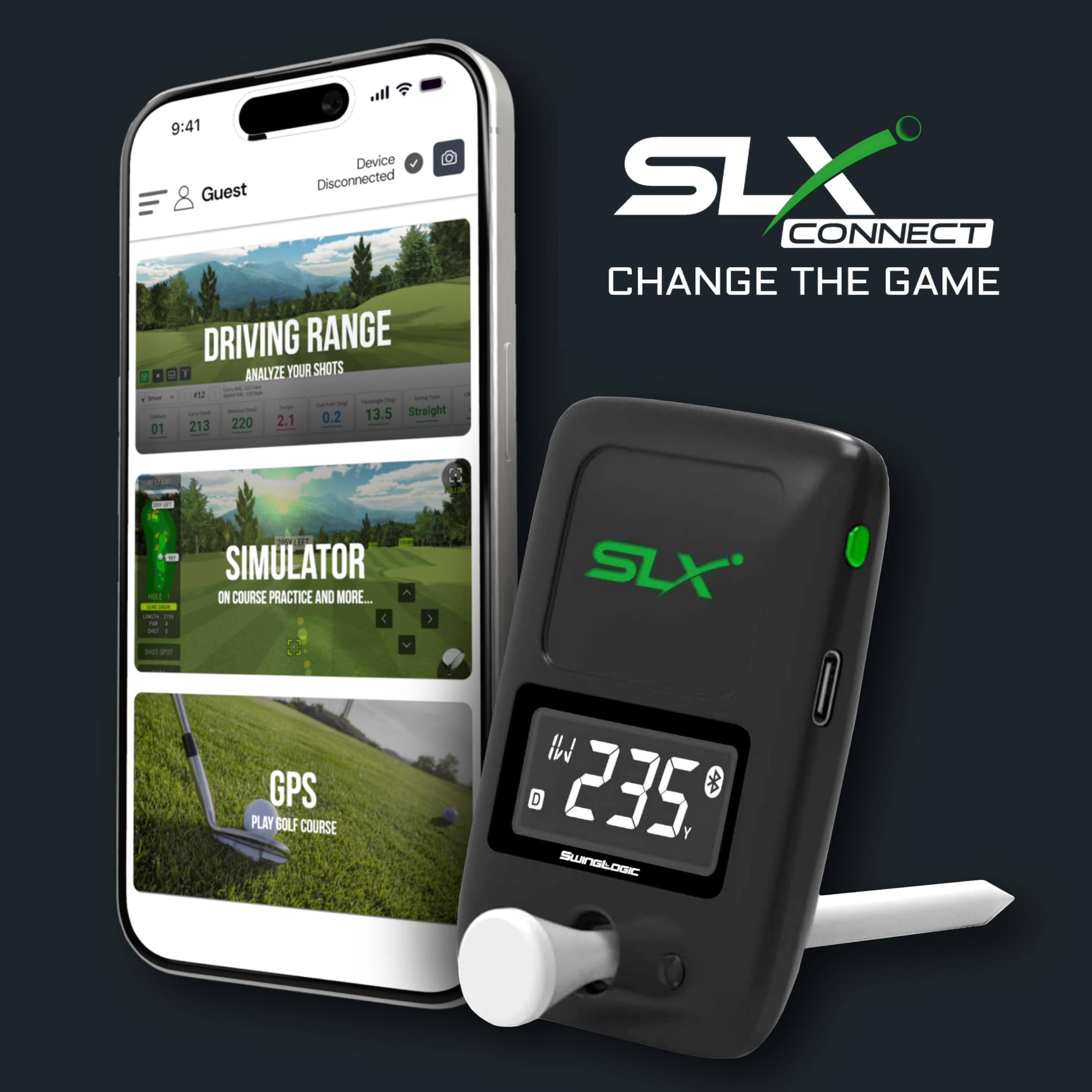 Swing Logic SLX Hybrid Mini Portable Golf Launch Monitor – Distanza della pallina da golf, velocità della palla, velocità della testa del mazzo, fattore smash, accessori da golf compatti e dispositivo