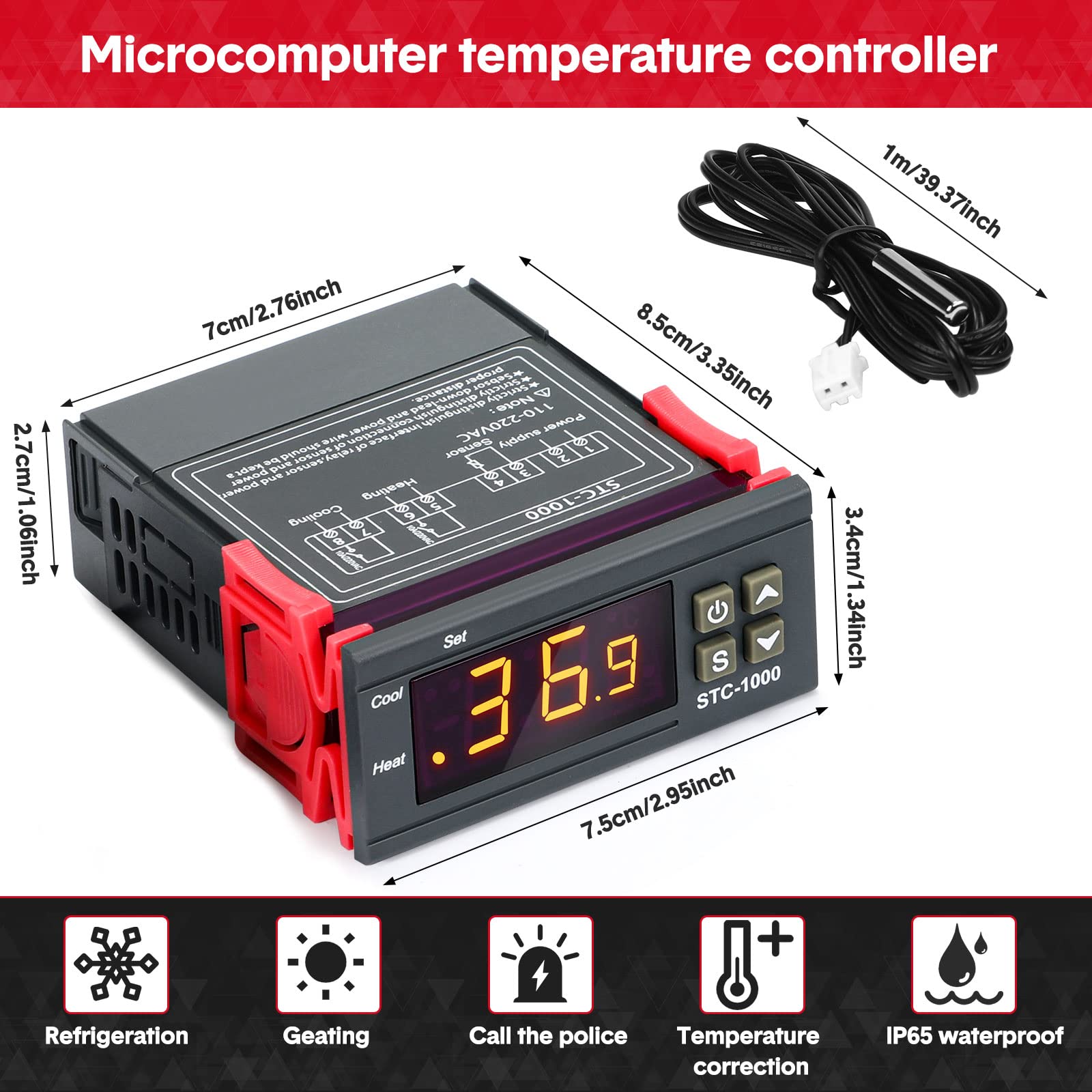 2 STC-1000 DC 12V 10A Digital Temperaturregler Celsius Digital Thermostat Allgemein Temperaturkalibrierung Temperaturwächter mit Sensor 2 Relaisausgang für Fermentation Luke Heizung Kühlung