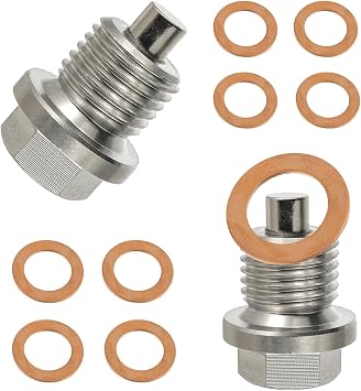 2PCS M14 x 1.5 Magnetic Oil Drain Plug, Magnetic Seal Oil Pan Drain Nut, with 10 PCS Copper Crush Washer Universal Leak Proof Replacement,Fits Most Cars,Motorcycles,Boats