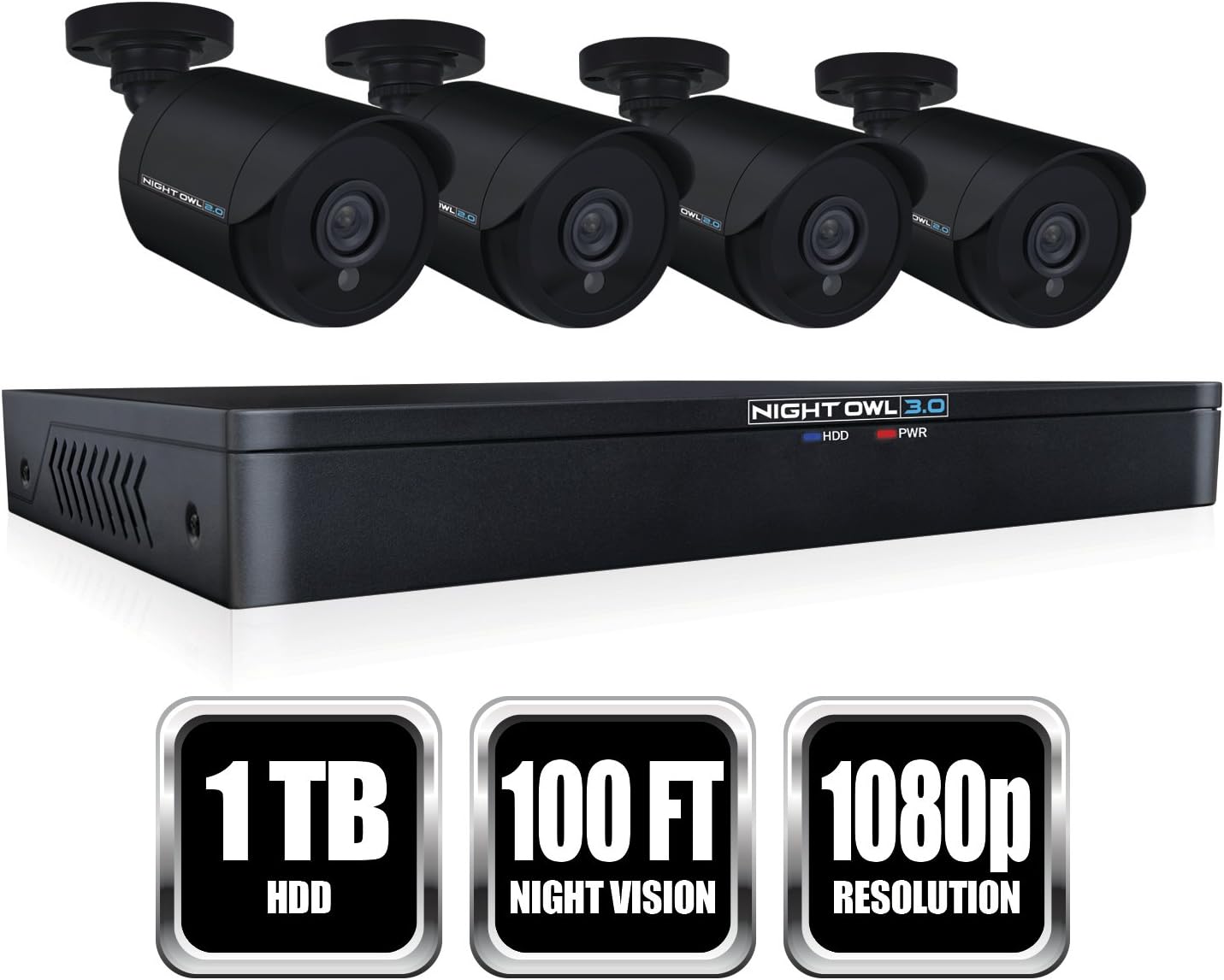 Night Owl WM-841-2MP 8 Channel HD Video Security DVR with 1 TB HDD and 4X 1080p HD Wired Bullet Cameras