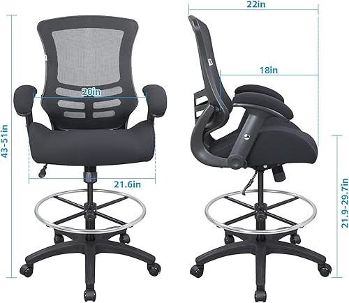 Miniatura 3 de BOLISS Silla de oficina ergonómica de escritorio de malla para computadora Silla de dibujo de altura ajustable y brazos abatidos - Negro