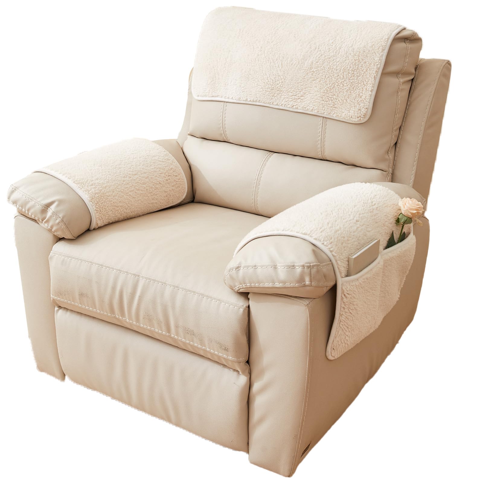 QSZTJJ Recliner Chair Cover,Armchair Covers for Arms Headrest Cover for Plush Non Slip Armchair Cover, with Protects from Spills, Stains, Easy Fit Sofa Protector for Pets (Beige,2 Seater)
