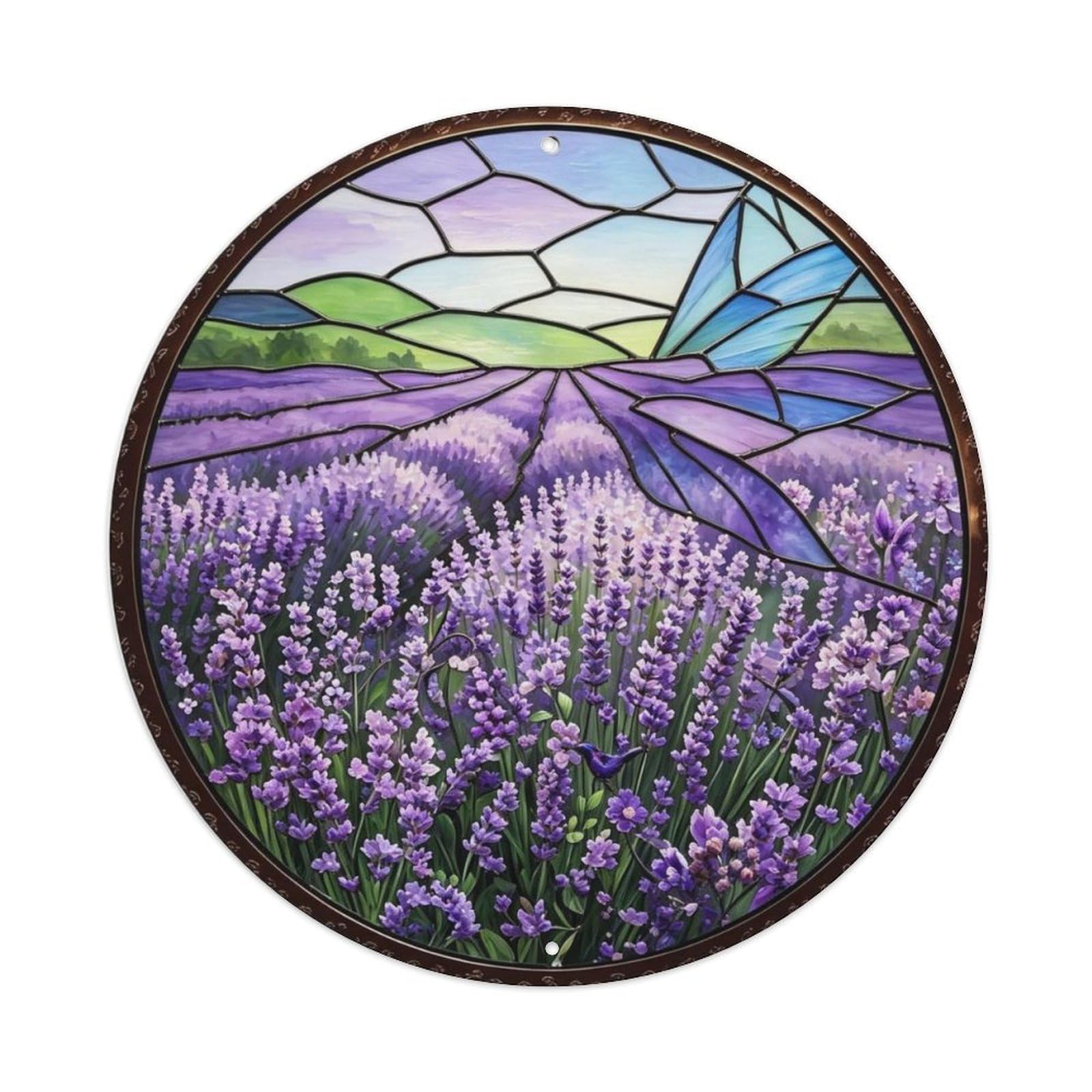Provence Lavender Field Stained Glass Metal Tin Sign Plaque