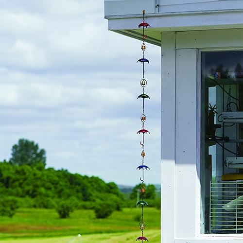 Miniatura 4 de BestNest Juego de 2 cadenas de lluvia multicolor para paraguas y campanas de graffiti antiguo