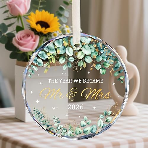 Miniatura 5 de First Christmas Married Ornament 2026, Wedding Gift for Couple, Mr and Mrs Marriage Gifts for Newlyweds, Bridal Shower Gifts, Just Married Glass