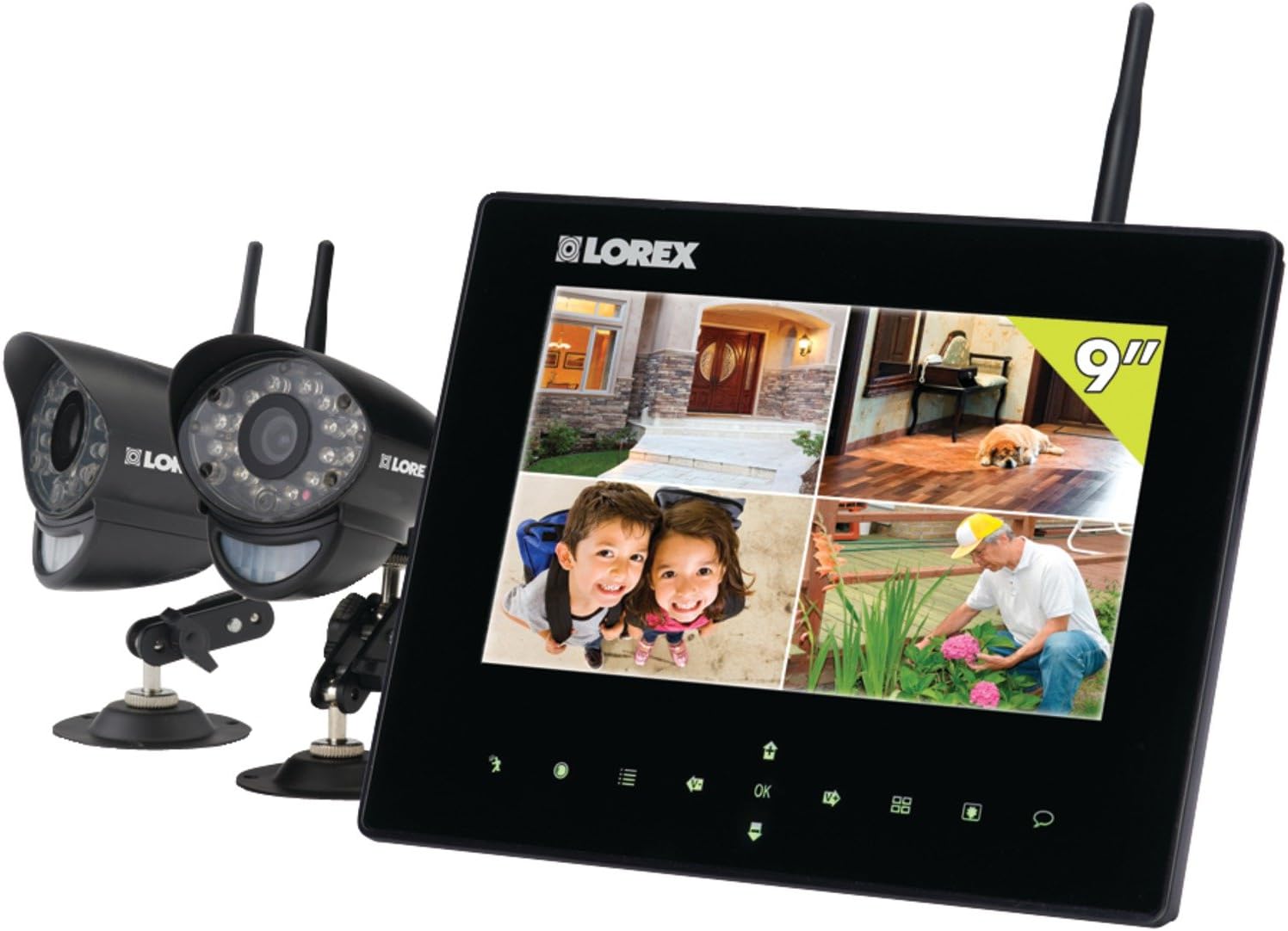 LOREX LW2932 9-Inch LCD with Integrated SD Recording and 2 Wireless Indoor/Outdoor Cameras (Black)