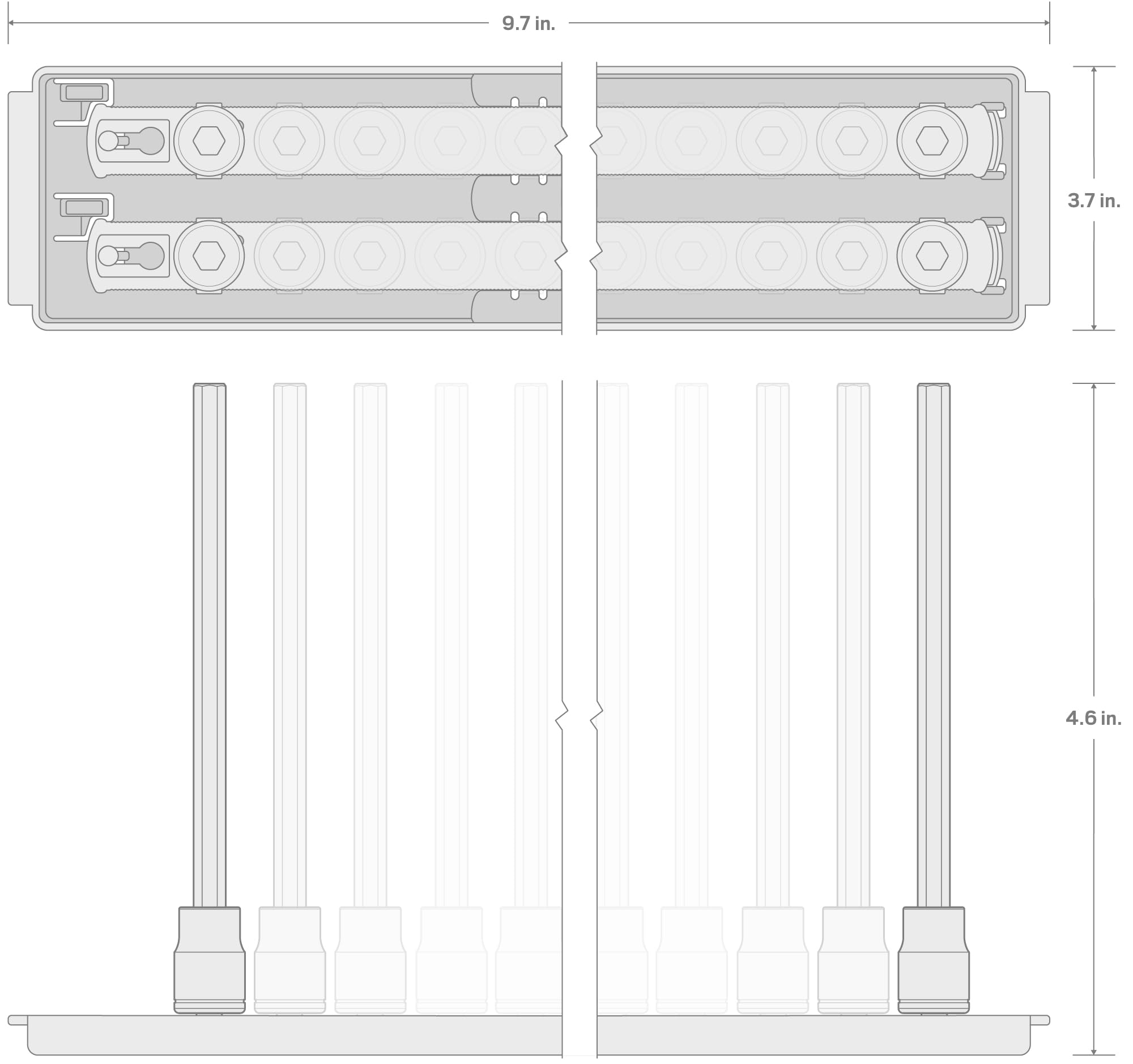 TEKTON Zestaw nasadek sześciokątnych 1/4 cala z szynami i tacą, 21-częściowy (5/64-5/40.6 cm, 2-8 mm) | SHB90206