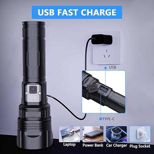 Miniatura 3 de Linterna LED - 900,000LM XHP70 linternas de alto lúmenes recargables, linterna súper brillante, potentes linternas impermeables, linternas