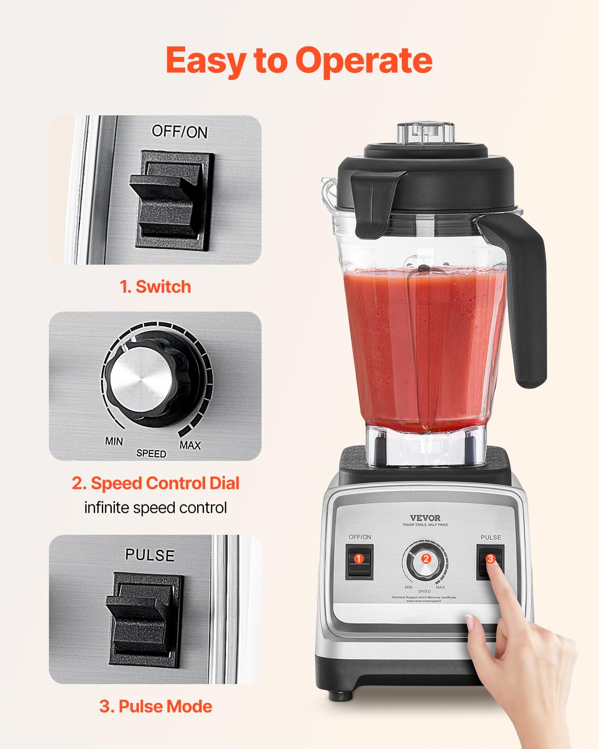 VEVOR Blender do napojów mrożonych 85 uncji 1600 W, blender elektryczny z mocnym silnikiem, wielofunkcyjny mikser do przetwarzania żywności do smoothie do soków do kuchni baru restauracji
