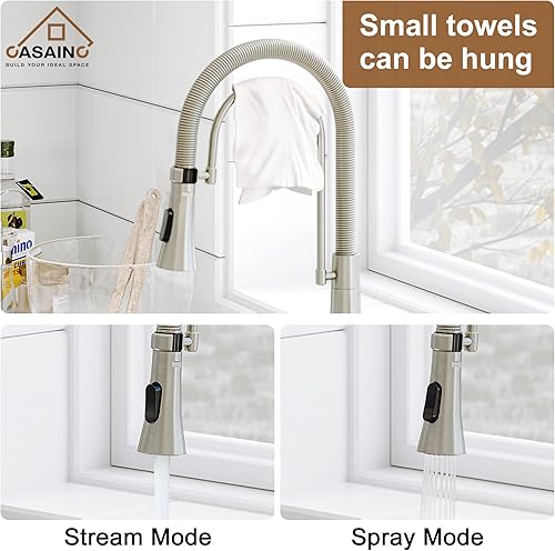 Miniatura 3 de CASAINC Grifo de cocina de níquel cepillado grifo de fregadero de cocina de 18 GPM grifo de cocina de 13 agujero mango alto de acero inoxidable para