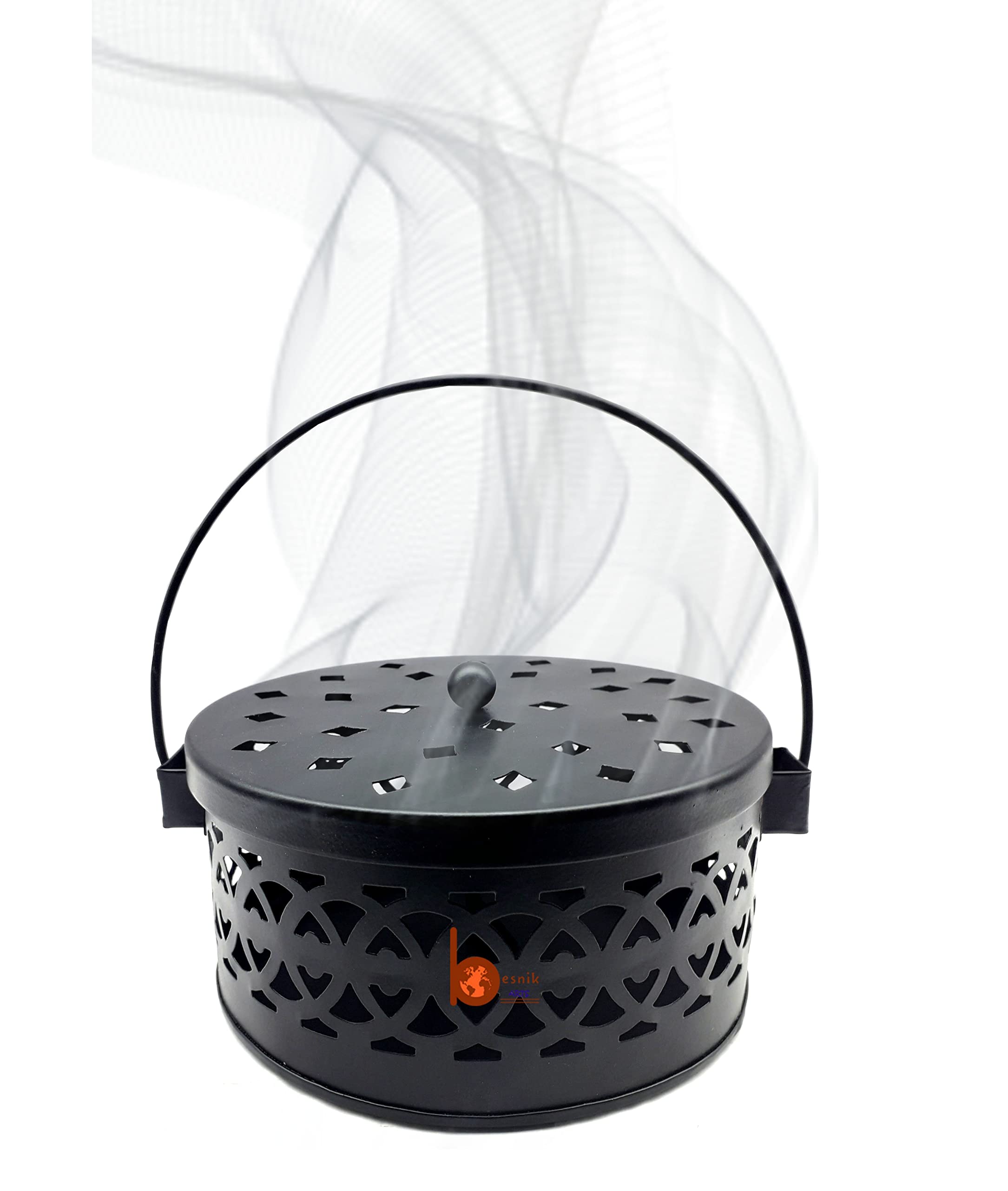 Besnik Arts Metal Fireproof Mosquito Coil Holder Portable Coal Incense Burner Round Shape Frame for Home, Outdoor Garden, Living Room Area & Office (Black) Size:Dia: 6, Height : 3 INCH (Style 6) (B0BX6SSHPQ) Amazon Price History, Amazon Price Tracker