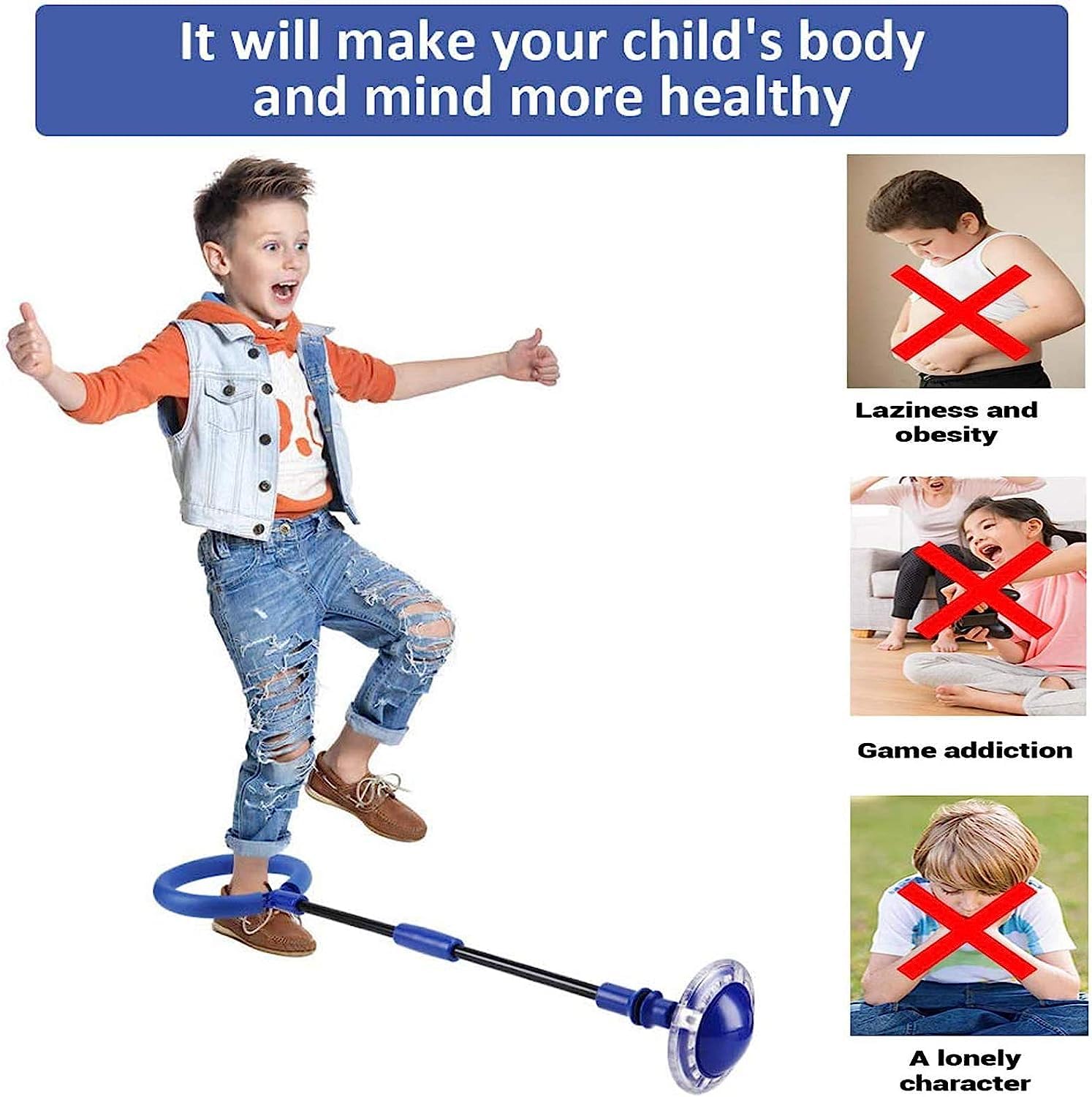 Q-WOOFF Anello lampeggiante per bambini, palla di salto, pieghevole, adatto per giochi di abilità, per bambini o adulti, esercizio (blu-1)