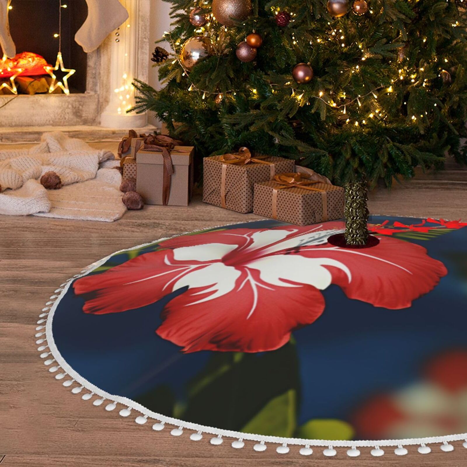 Jupe de sapin de Noël hawaïenne en peluche et tapis de grand sapin de vacances