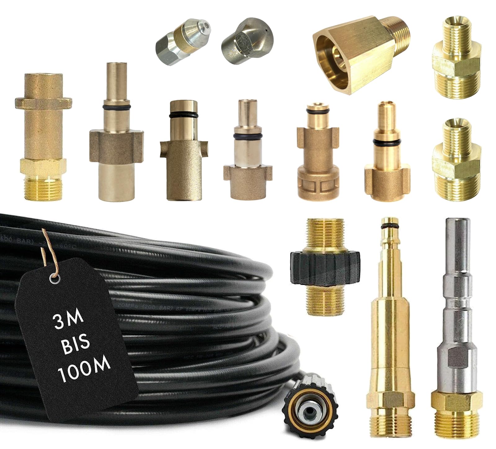 M&M Smartek manguera desatascadora 30 m compatible con KEW/Nilfisk, M22 | Manguera flexible para desatascar tuberías y desagües; comprobar conexión, longitud, boquillas y presión antes de usar.