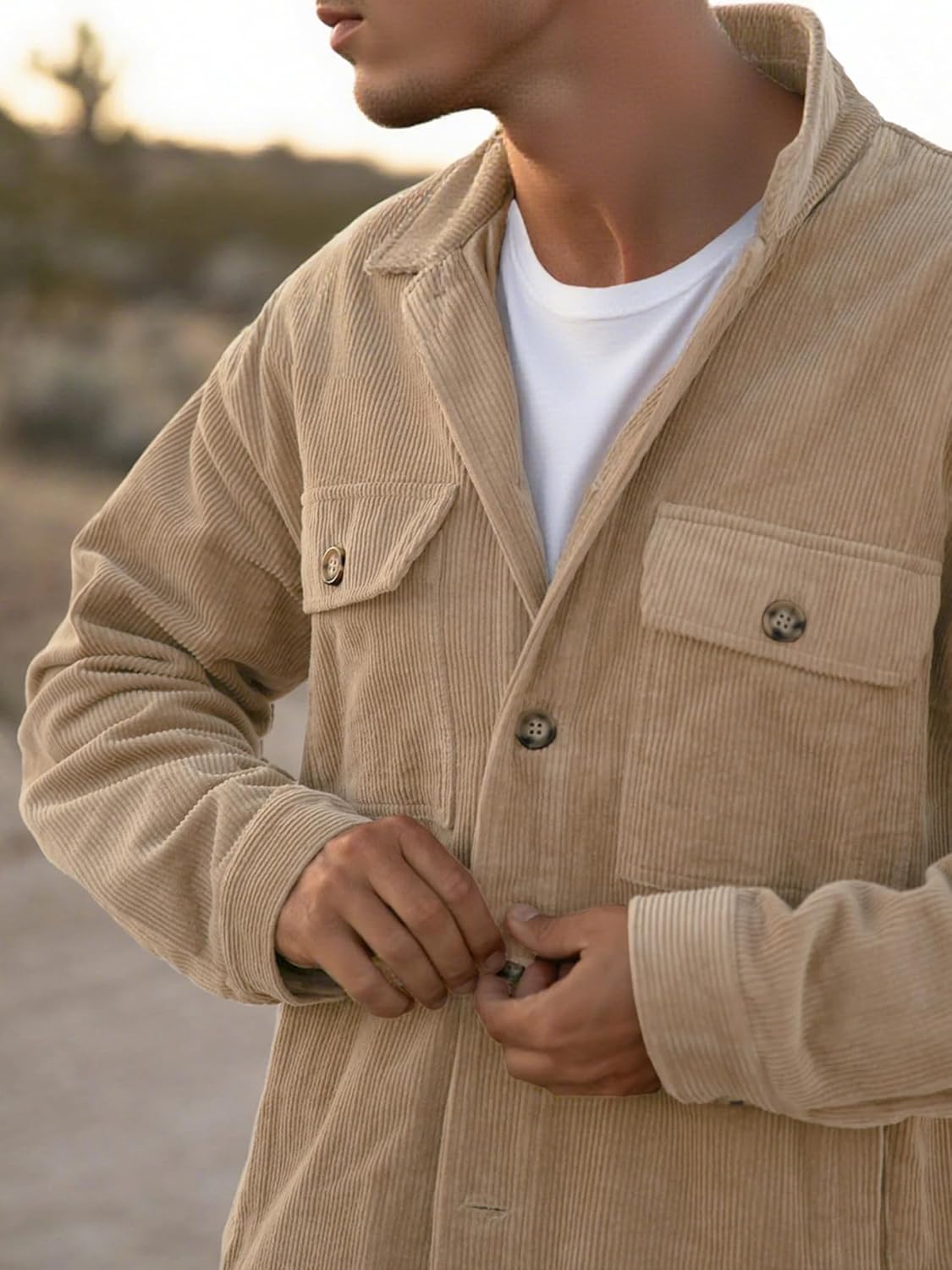 PLEPAN Men's Corduroy Shacket with 4 Pockets (Chest & Side Slant) Button Down Work Jackets Casual Long Sleeve Shirt Jacket - Image 2