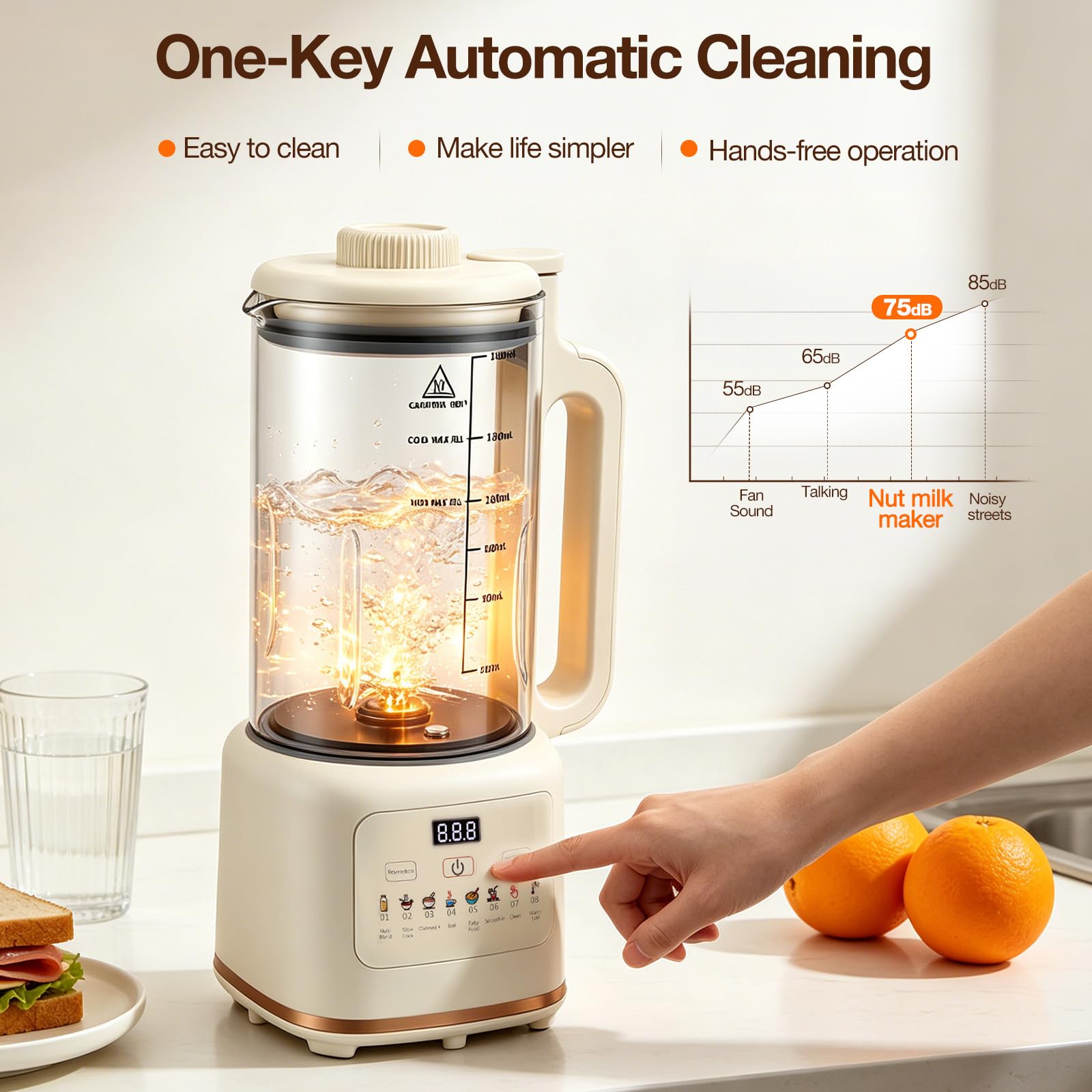 Macchina per il latte vegetale 10 in 1 1800 ml, macchina per il latte di soia con 48 lame titanio, timer 12H, mantenimento caldo, autopulizia, 800 W per latte vegetale casa mandorla, noce, avena