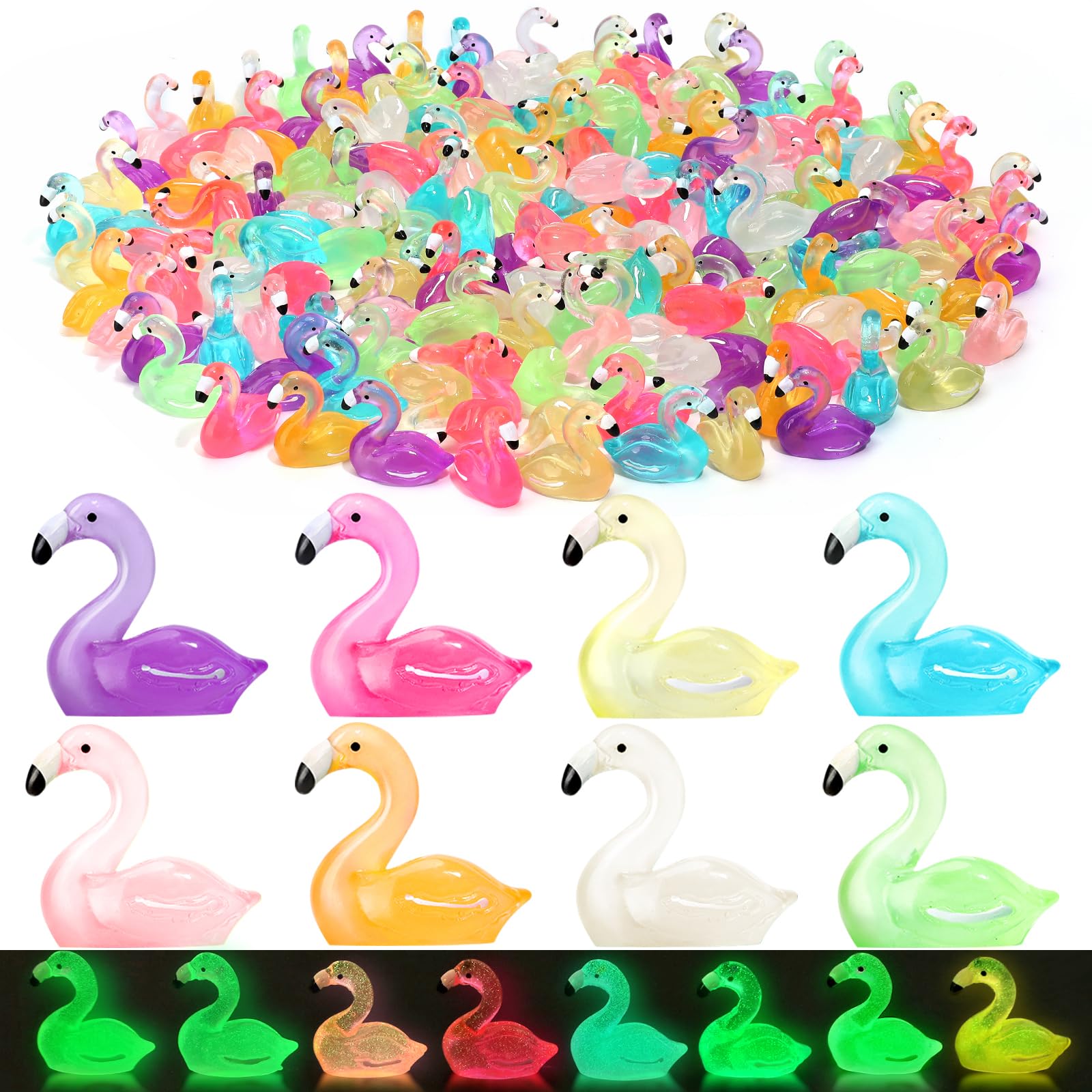 32pcs Luminous Mini Resin Flamingo Ducks 8 Colors Glow in The Dark Flamingo