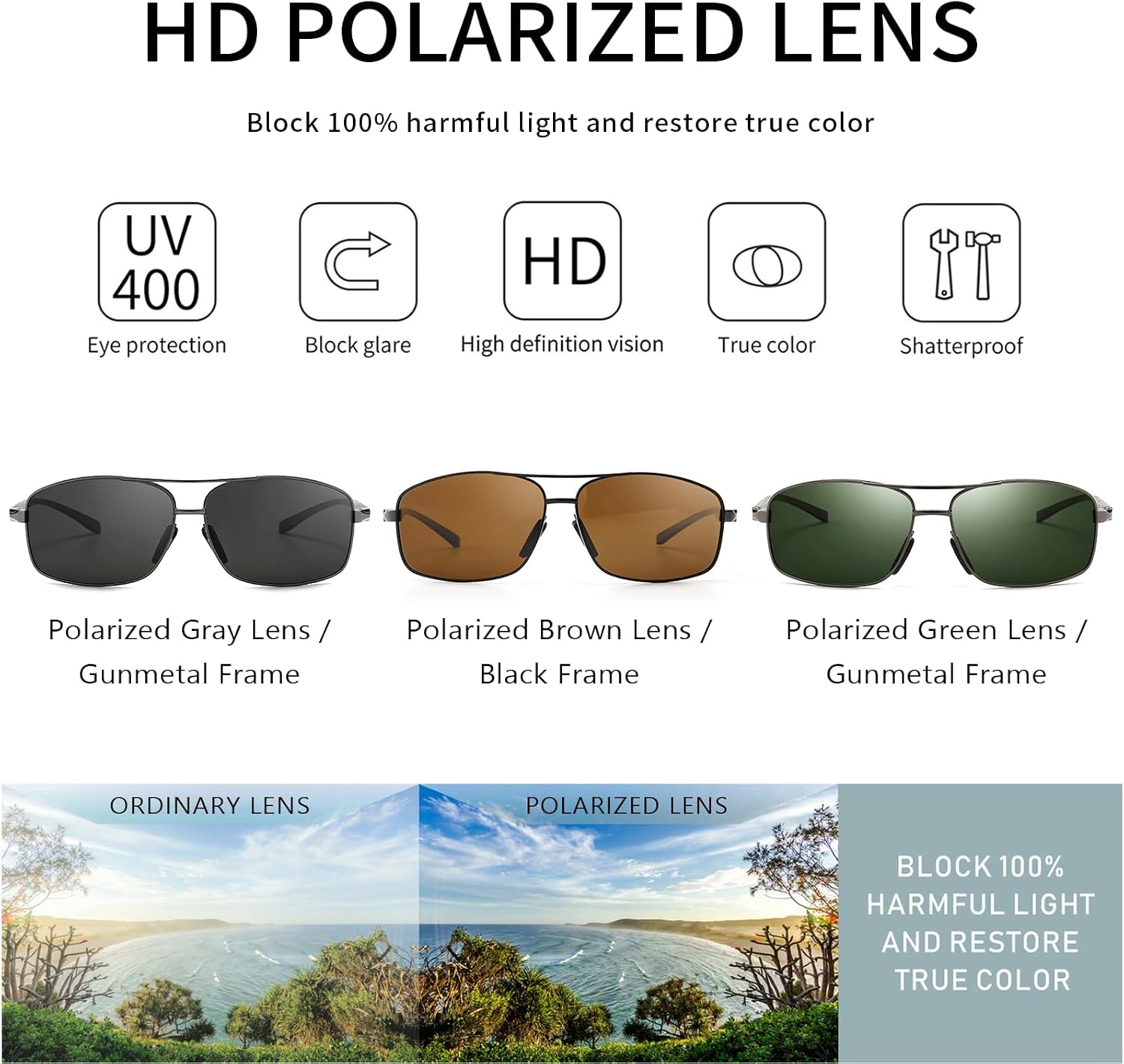 SUNGAIT Ultra Lightweight Rectangular Polarized Sunglasses Men UV400 Protection thumbnail