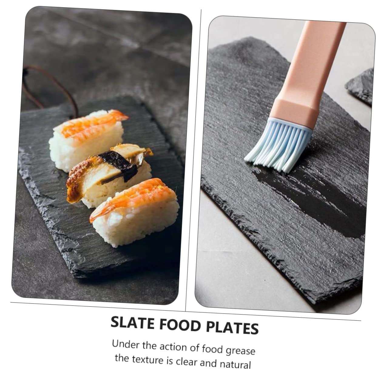 Hemobllo Plateaux à Sushis en Ardoise Noire 2 Pièces, Assiettes Multifonctions Réutilisables et Antidérapantes pour Desserts et Steaks, Design Isotherme Pratique