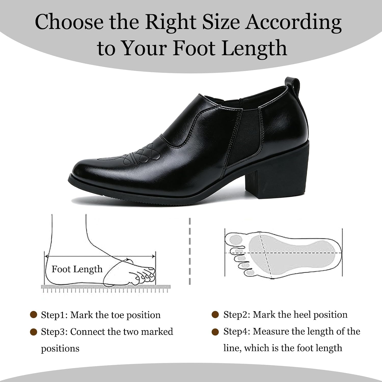 Men's Western Slip-On Loafers Embroidered Toe Chunky Block Heel Dress Shoes image 5