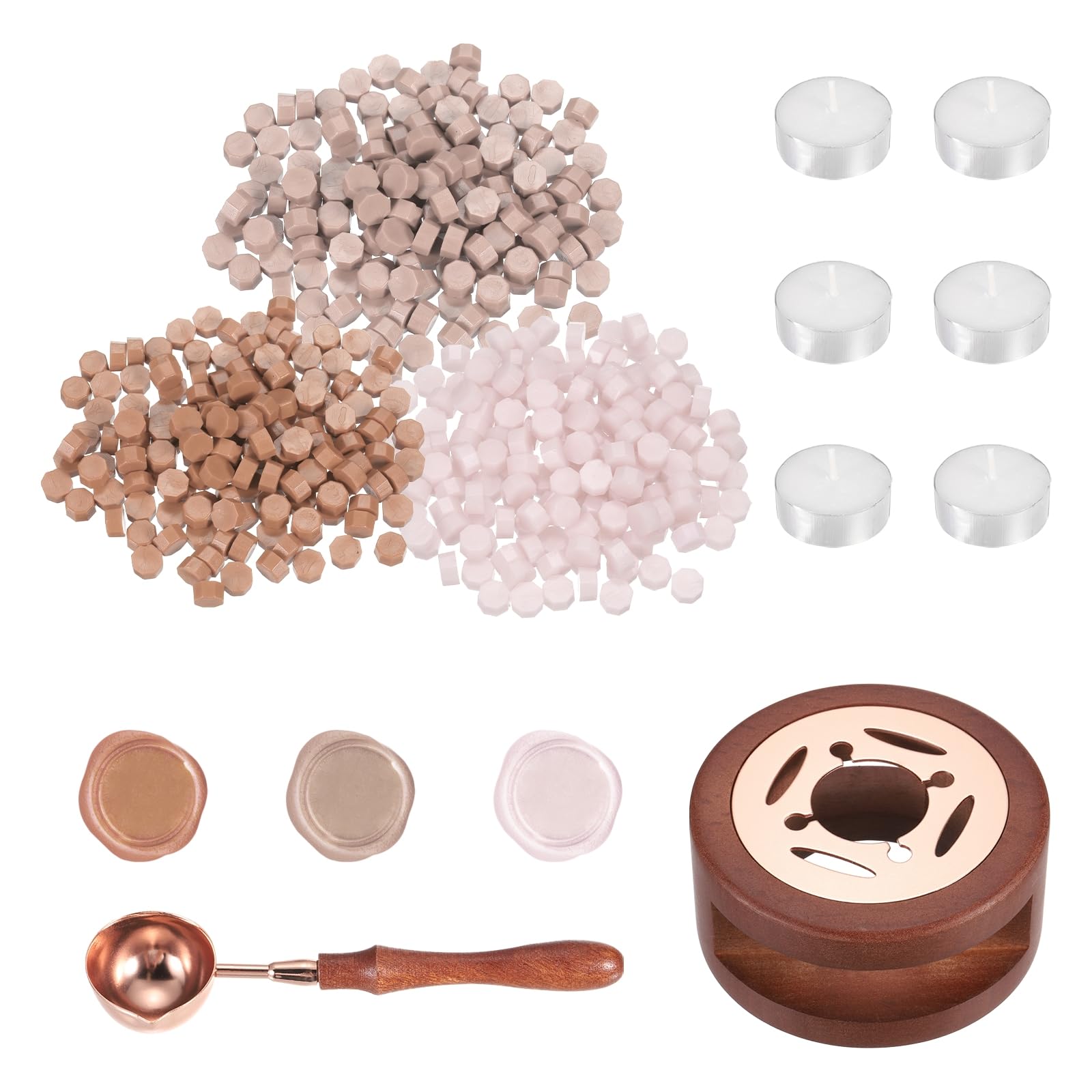 PATIKIL Wax Seal Kit, 150 Pcs Wax Sealing Beads, Wooden Warmer, Melted Spoon