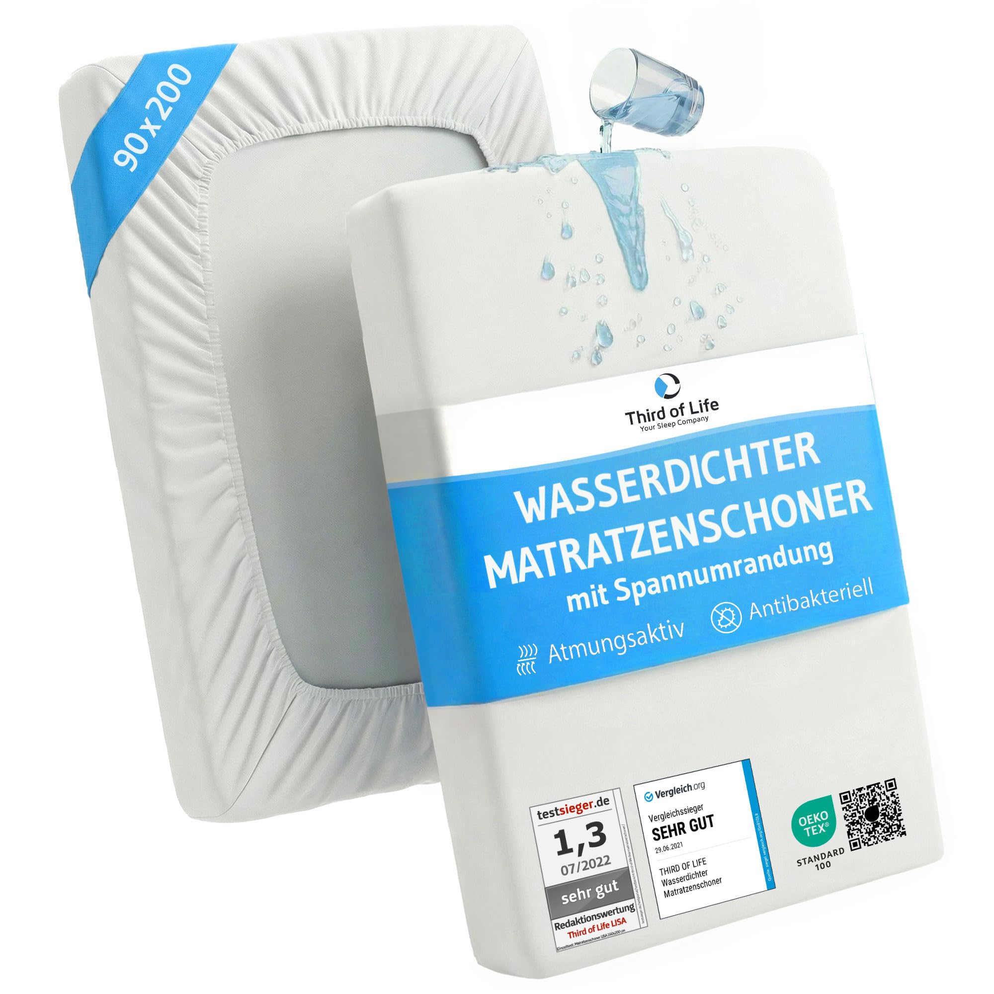 Matratzenschoner 90 x 200 wasserdicht und atmungsaktiv, Inkontinenzunterlage waschbar 90x200, Optimaler Nässeschutz, Hygienischer Anti-milben Matratzen-bezug, Schimmelresistente Matratzenauflage