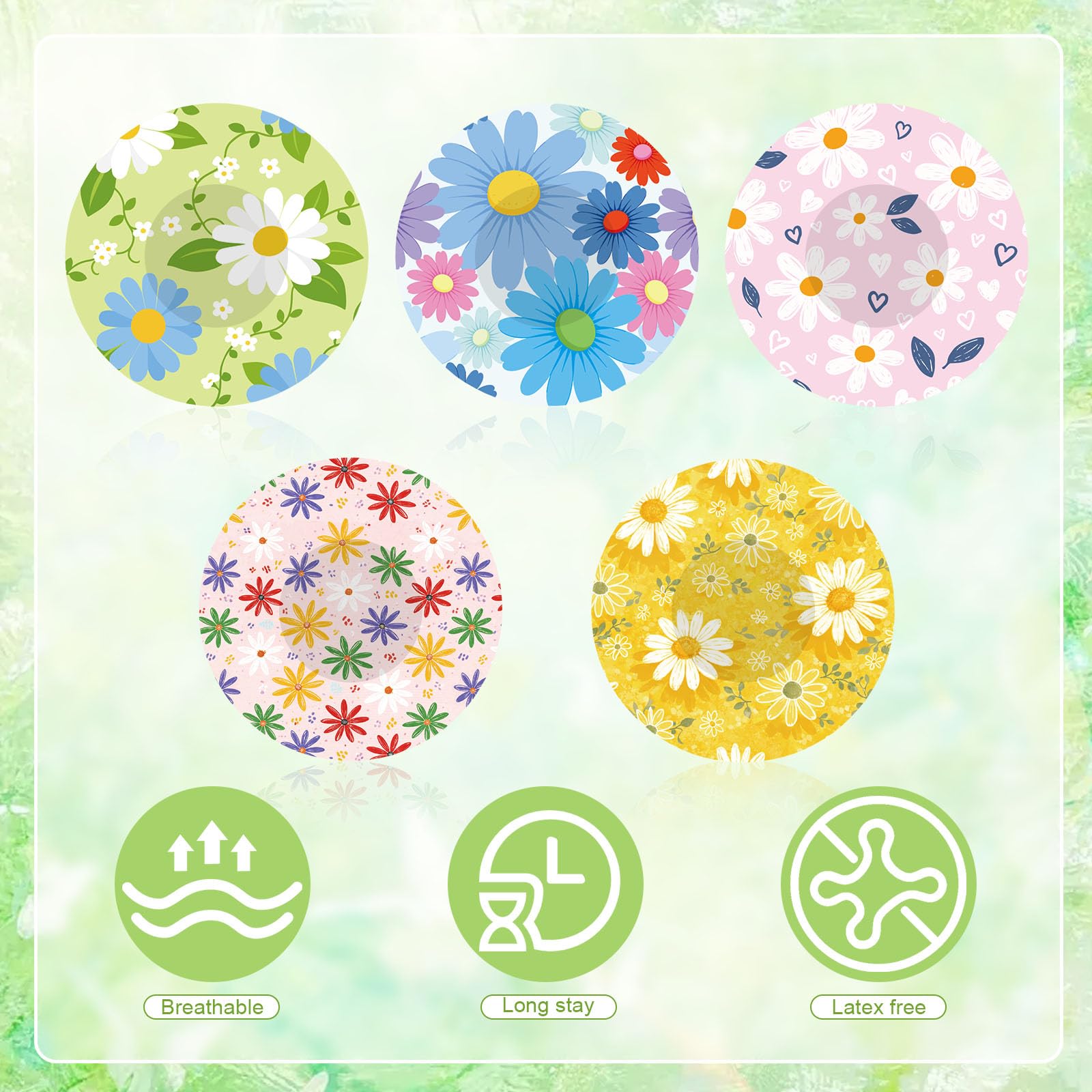 25pcs Marguerite Autocollant Capteur pour Libre 2/3, Motifs de Marguerites Autocollants Patchs CGM Imperméables et Résistants à la Transpiration Compatibles avec Libre