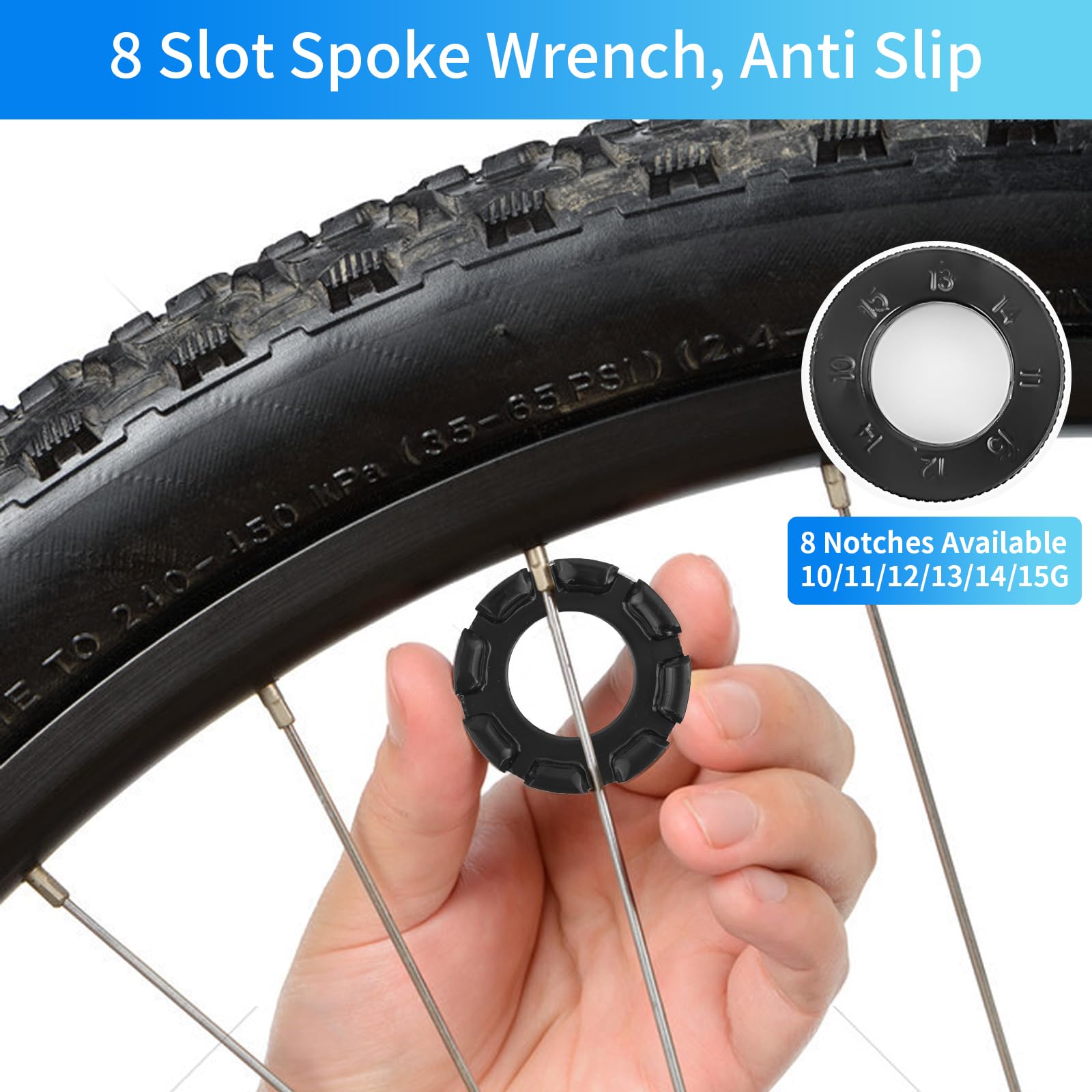 Nadinsta 6 Pcs Bicycle Spoke Wrench Tool Kit, 6-in-1 Bike Wheel Spoke Key, Spoke Tightener Tool with Rim Correction Tool - Image 3