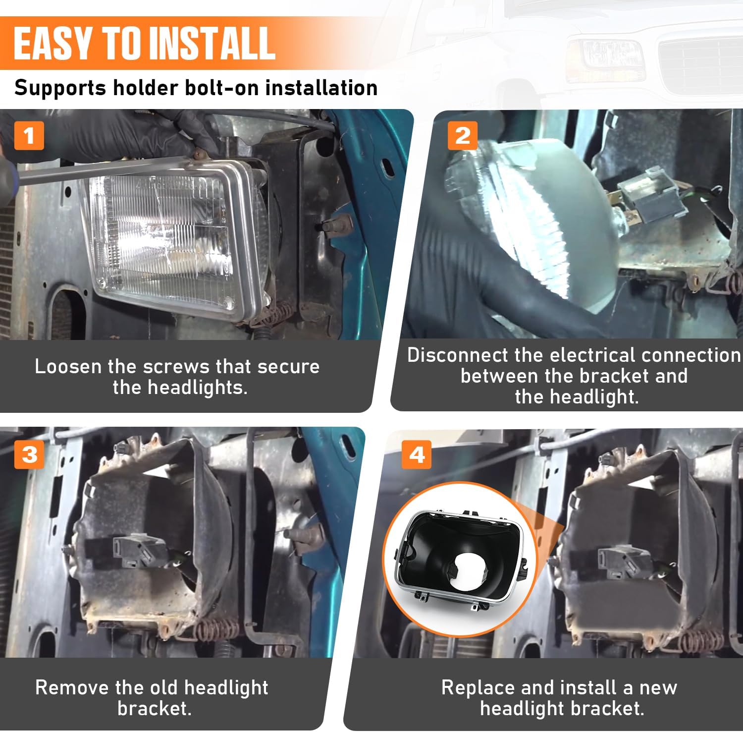 42437 Headlight Bucket Kit, 5X7 Headlamp Bracket Mounting Kit Compatible with Chevrolet Express GMC Savana 1500 2500 3500 S‎afari Yukon Topkick Chevy Exprress 4500 K10 K20 K30 (1 Pack)