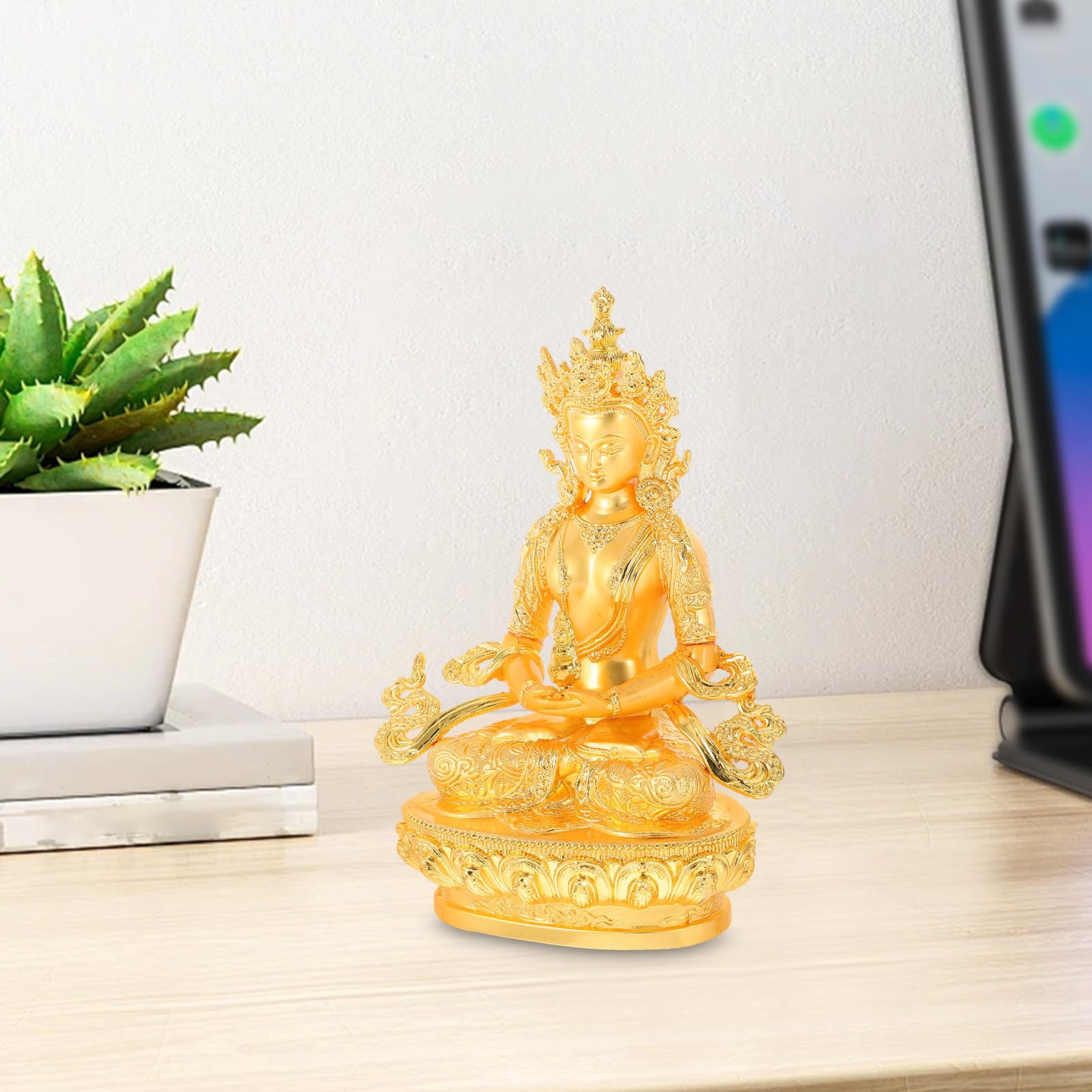 GALPADA Pequeña Estatua de Buda Calma, Metal Dorado Elegante