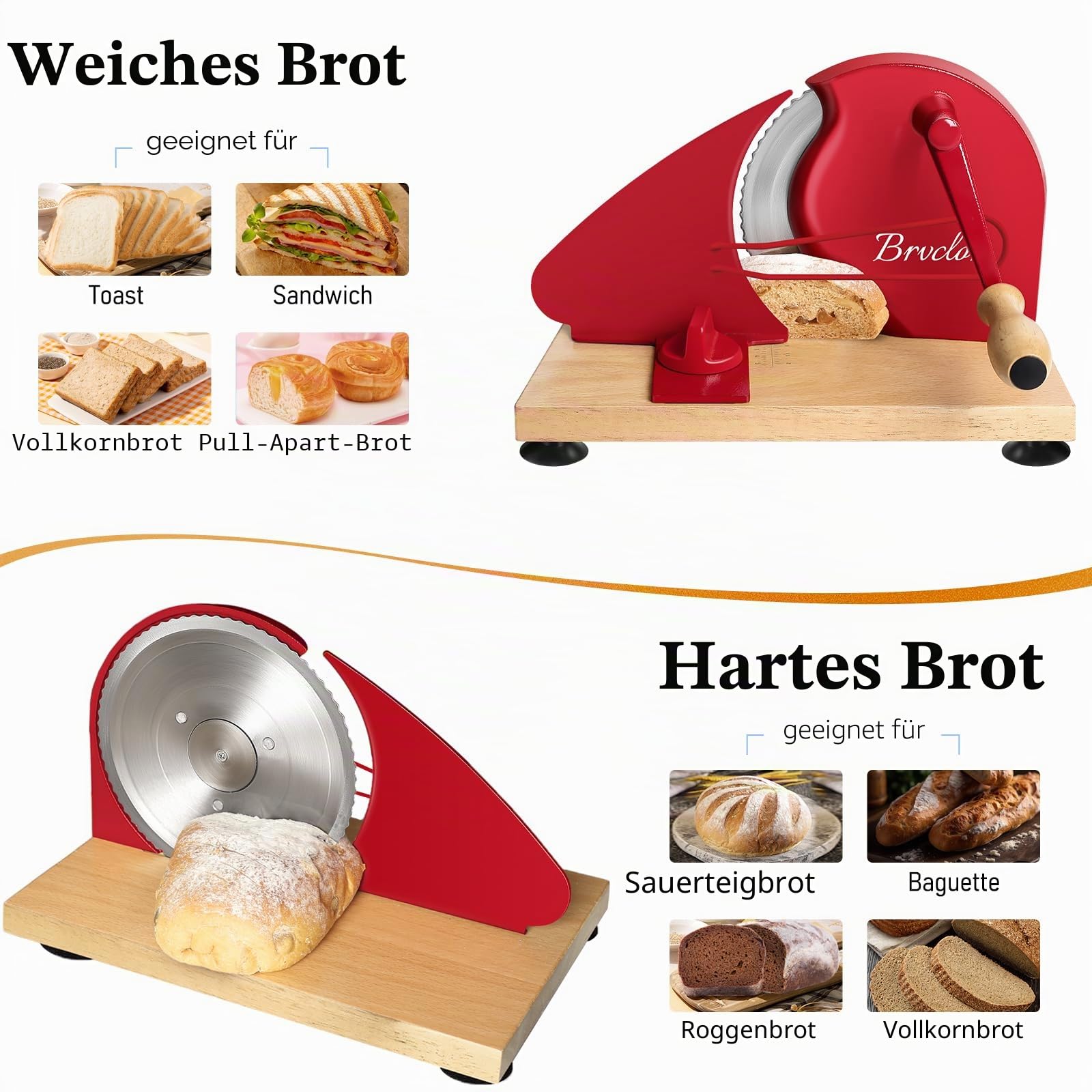 【Verbessert】Manueller Brotschneider für hausgemachtes Sauerteigbrot, Metallführung und verstellbare Dicke, Handkurbel-Brotschneider mit Skalenlinie und Saugnapf, scharfe Klinge, geeignet für