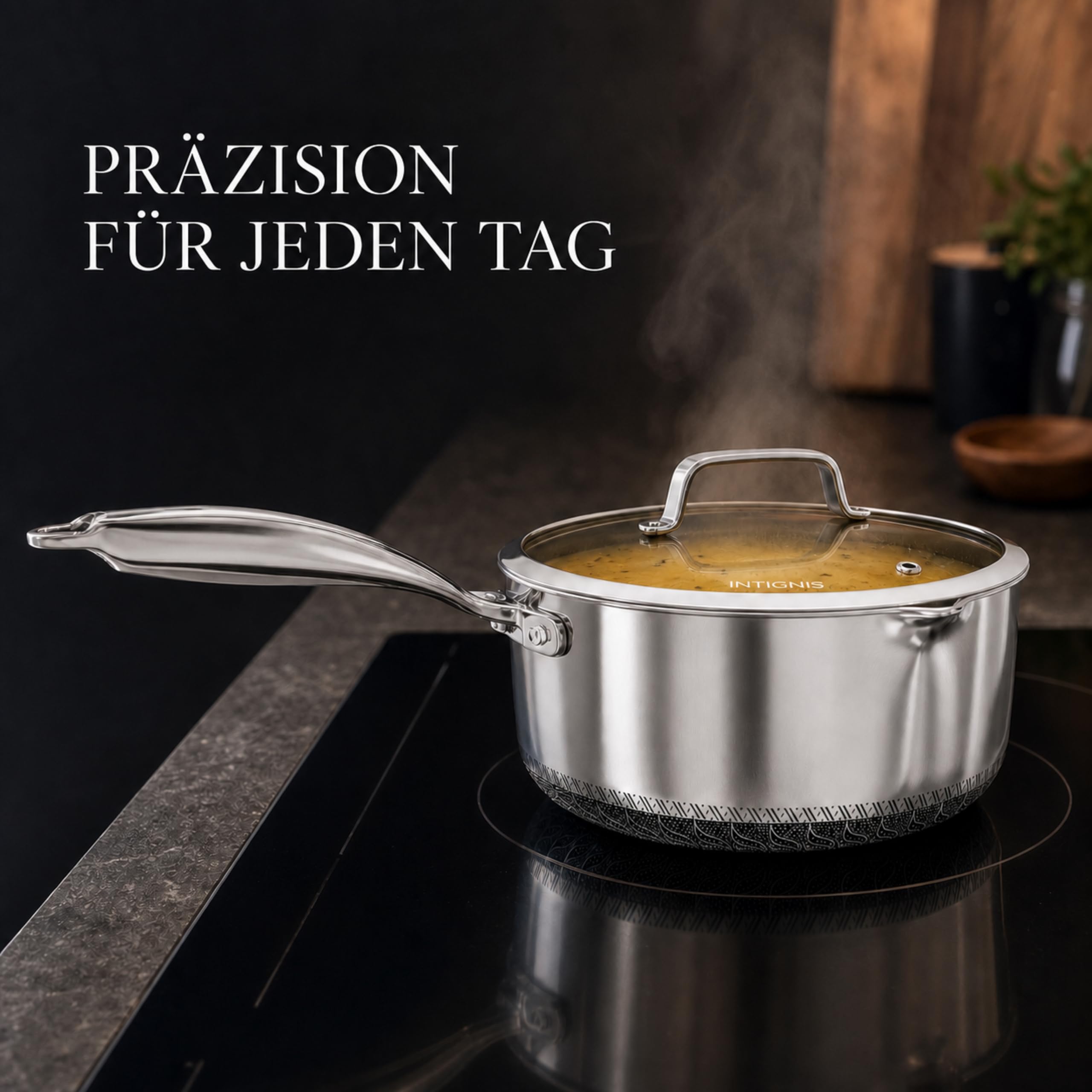 Stielkasserolle mit Deckel, 20 cm/2L, antihaftbeschichtet, für Induktion, Kochtopf mit Ausgießer, kühlbleibender Griff, kratzfest,