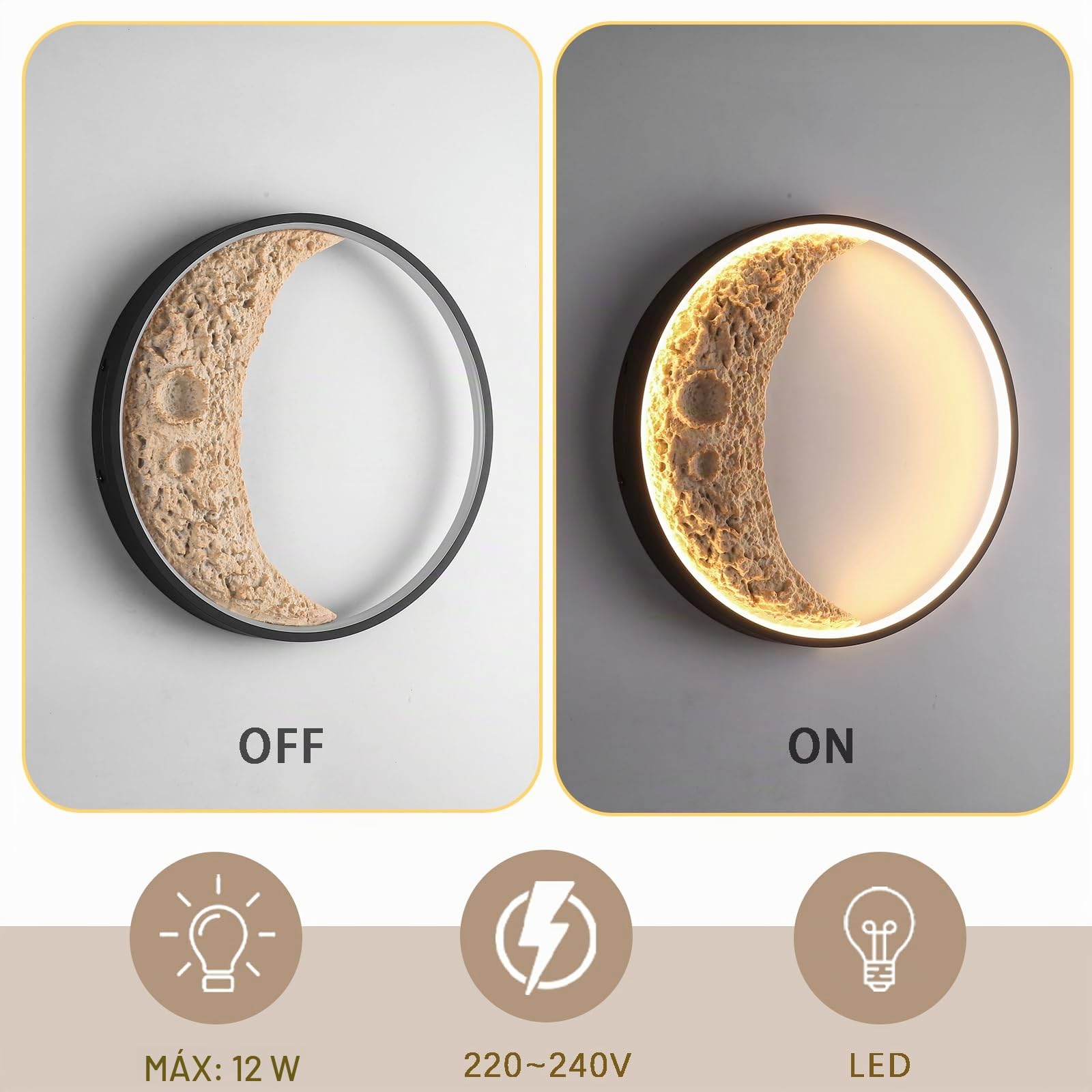Lampara de Pared Moon 3D, Aplique Pared Interior, Apliques Dormitorio LED Redonda, Lamparas Regulable para Sala de Estar, Dormitorio, Habitación Infantil Pasillo Vestíbulo 30cm